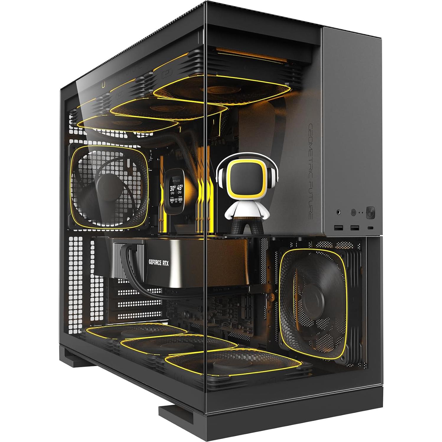 Caja de Juego M5 Futuro Geométrico E-ATX Vidrio Templado 140mm