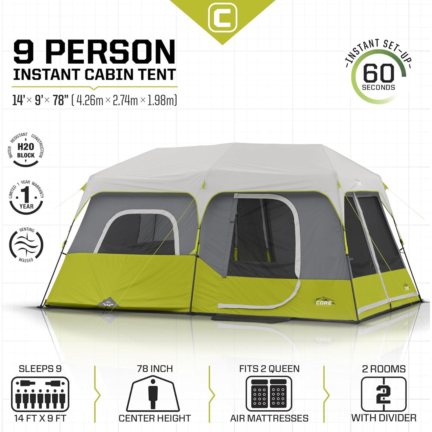 Carpa Instantánea CORE para 9 Personas Verde 4.27x2.74m