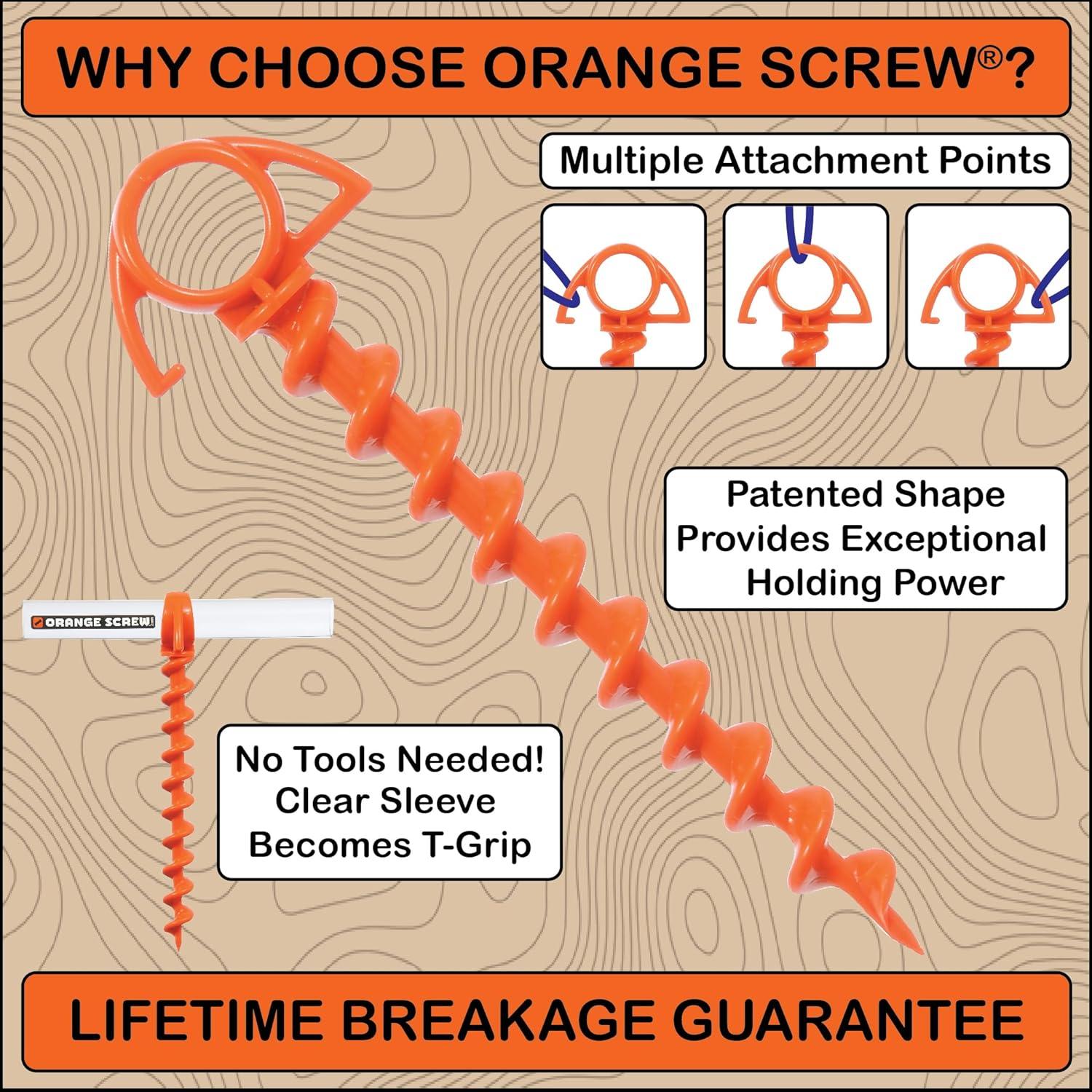 Anclajes de Tierra Orange Screw 4 Piezas para Tienda - Alta Resistencia