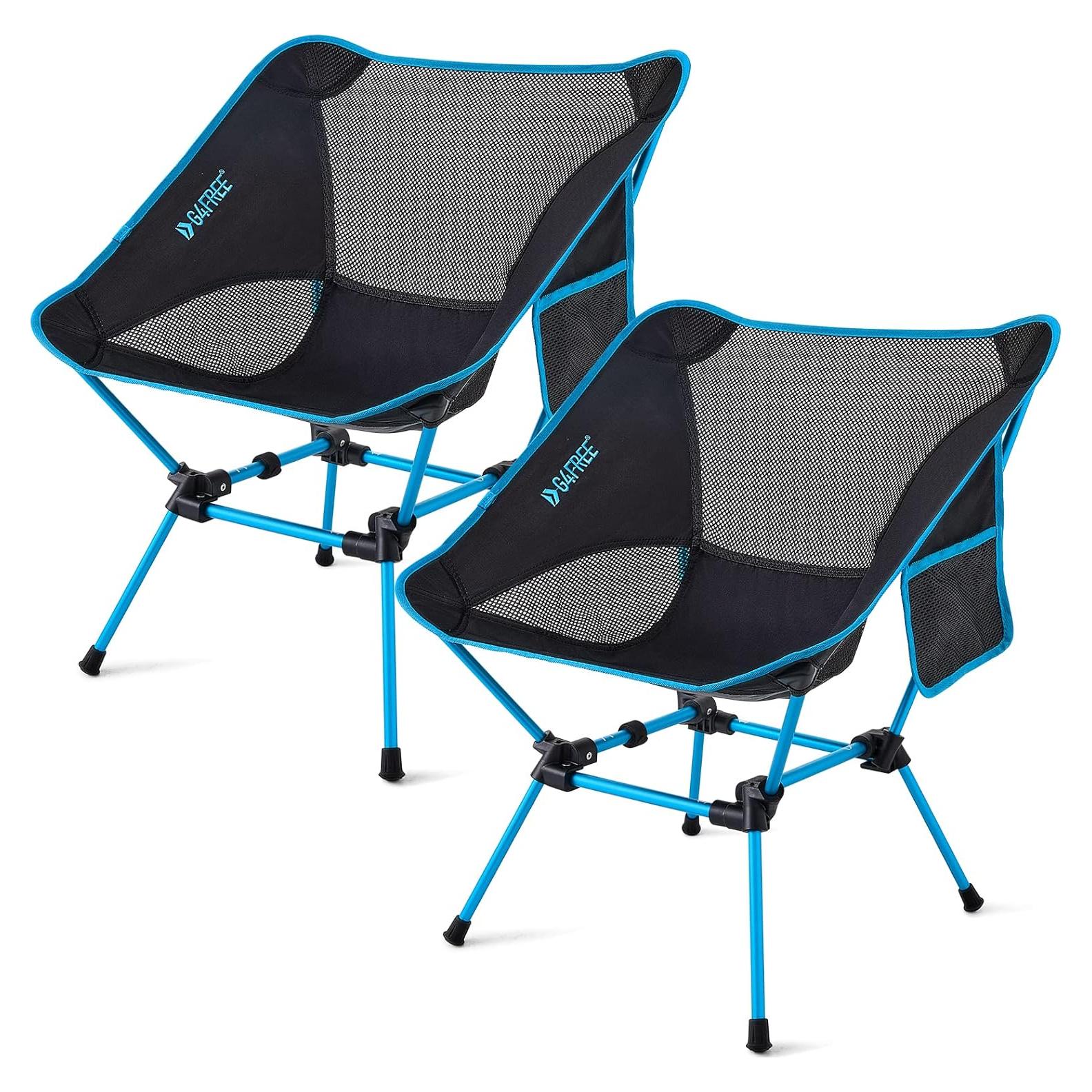 G4Free 2Pcs Folding Camping Chairs, Ultralight Compact Backpacking Folding Chairs Lawn Chairs Heavy Duty 330lbs with Side Pockets