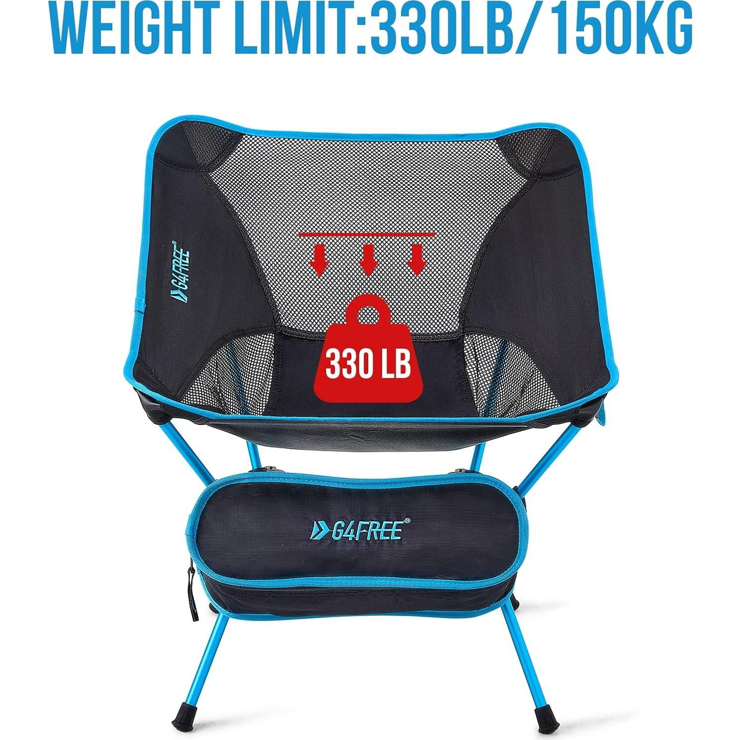 G4Free 2Pcs Folding Camping Chairs, Ultralight Compact Backpacking Folding Chairs Lawn Chairs Heavy Duty 330lbs with Side Pockets