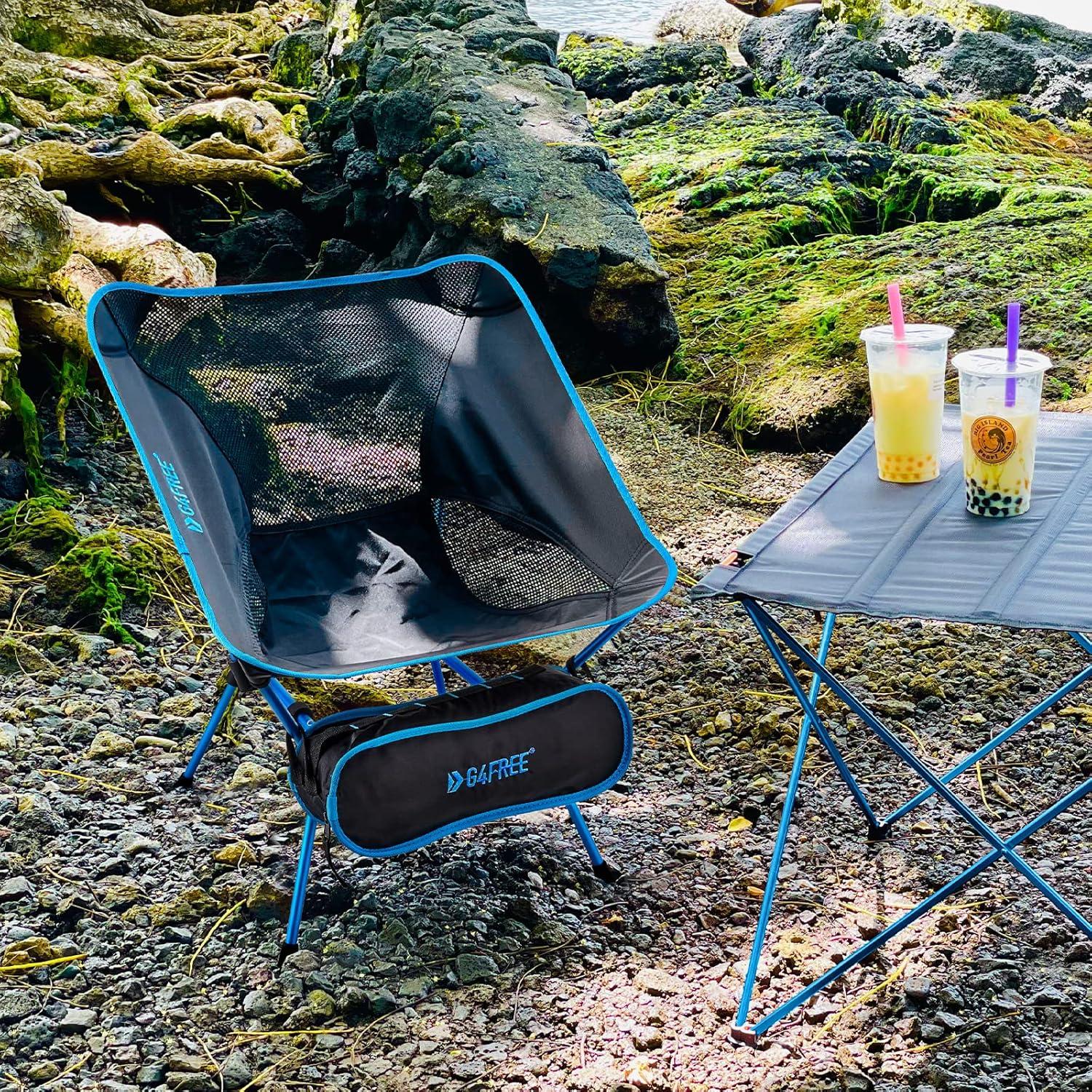 G4Free 2Pcs Folding Camping Chairs, Ultralight Compact Backpacking Folding Chairs Lawn Chairs Heavy Duty 330lbs with Side Pockets