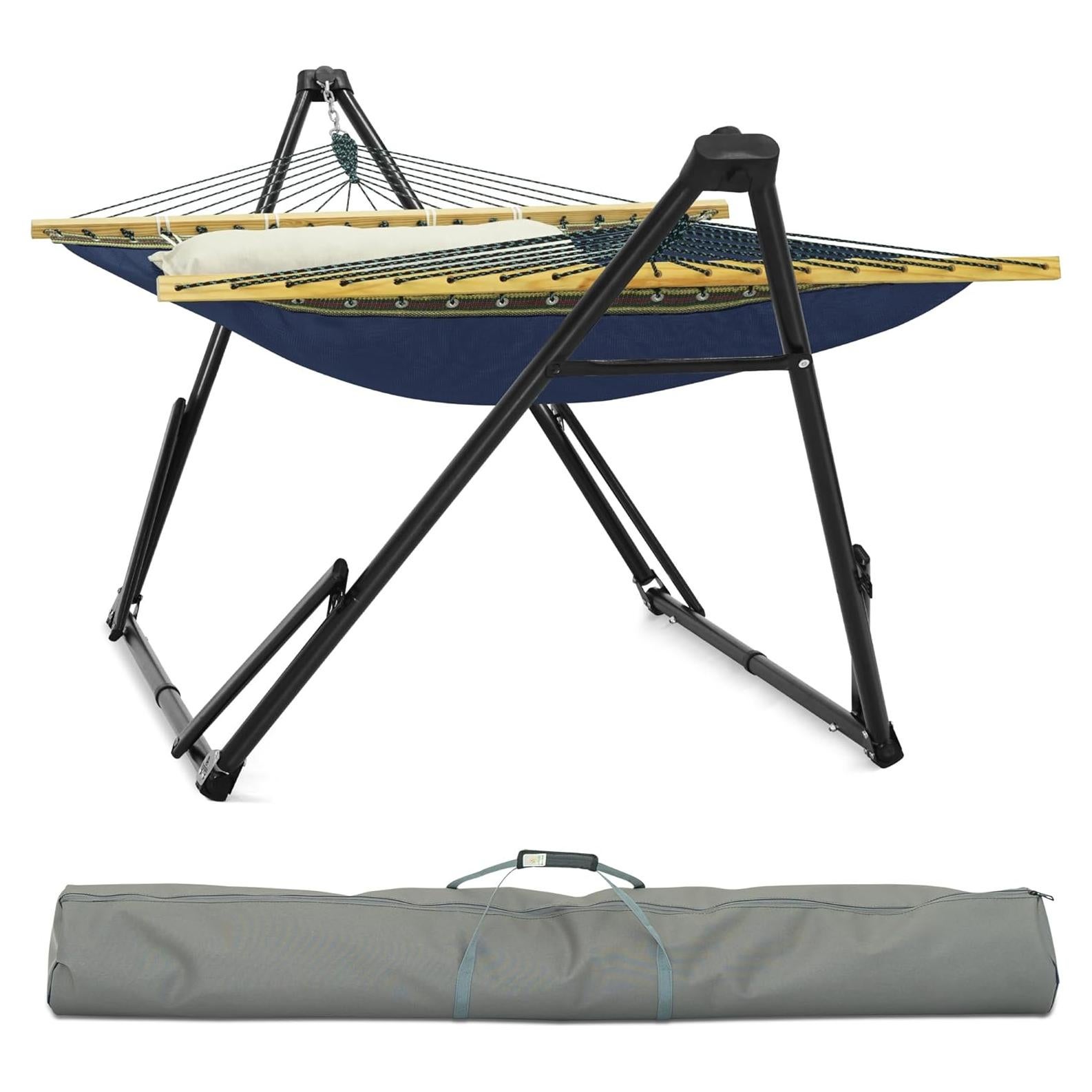 Tranquillo Unity Adjustable Hammock Stand, Hammocks Stands for The Garden, 800 lbs Capacity Steel Double Hammock Stand for 2 Persons, Premium Pre-Assembled Stand (Steel, Aegean)