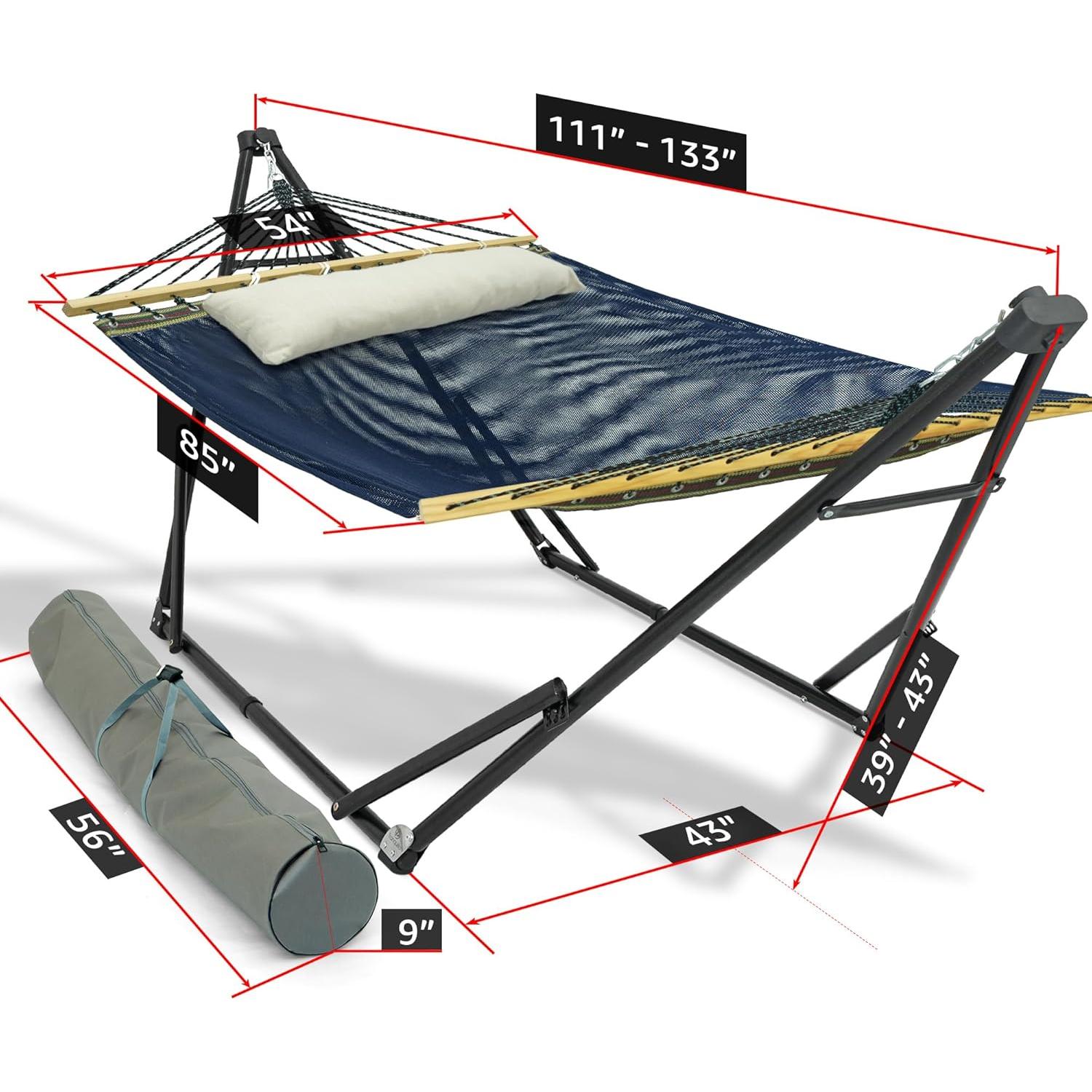 Tranquillo Unity Adjustable Hammock Stand, Hammocks Stands for The Garden, 800 lbs Capacity Steel Double Hammock Stand for 2 Persons, Premium Pre-Assembled Stand (Steel, Aegean)