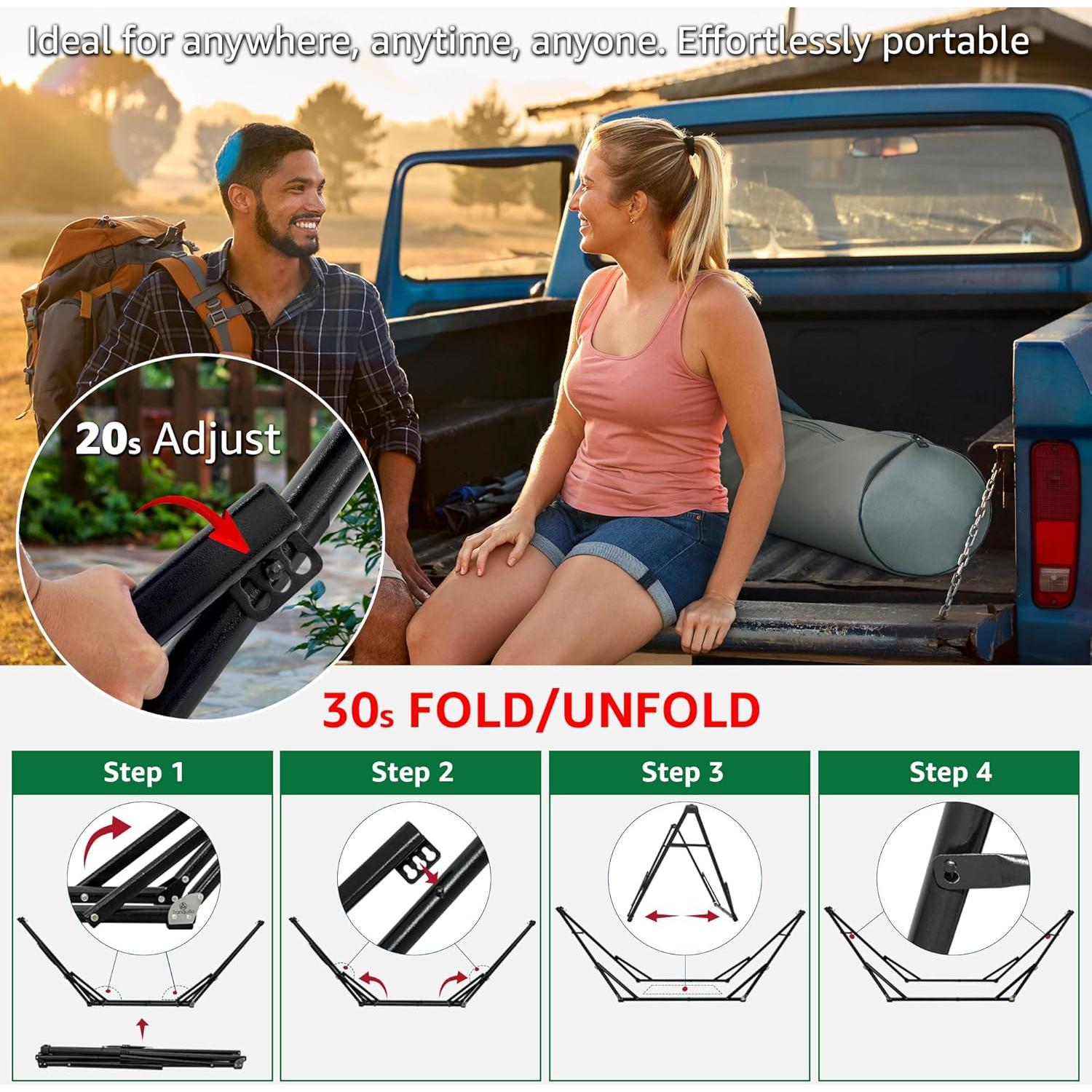 Tranquillo Unity Adjustable Hammock Stand, Hammocks Stands for The Garden, 800 lbs Capacity Steel Double Hammock Stand for 2 Persons, Premium Pre-Assembled Stand (Steel, Aegean)