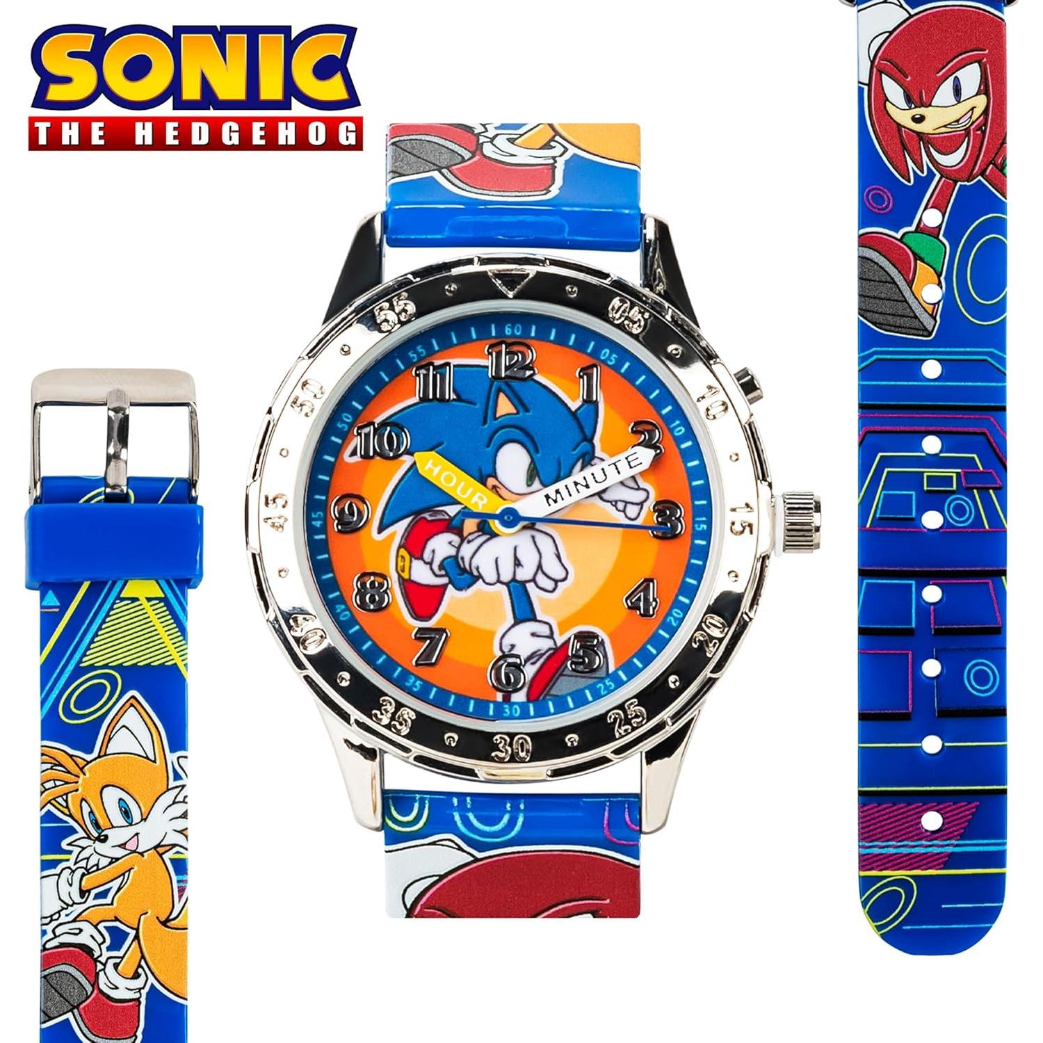 Sonic The Hedgehog Kids' Analog Watch - Colorful Dial with Sonic, Tails, and Knuckles, Durable Blue Strap, Perfect for Young Gamers