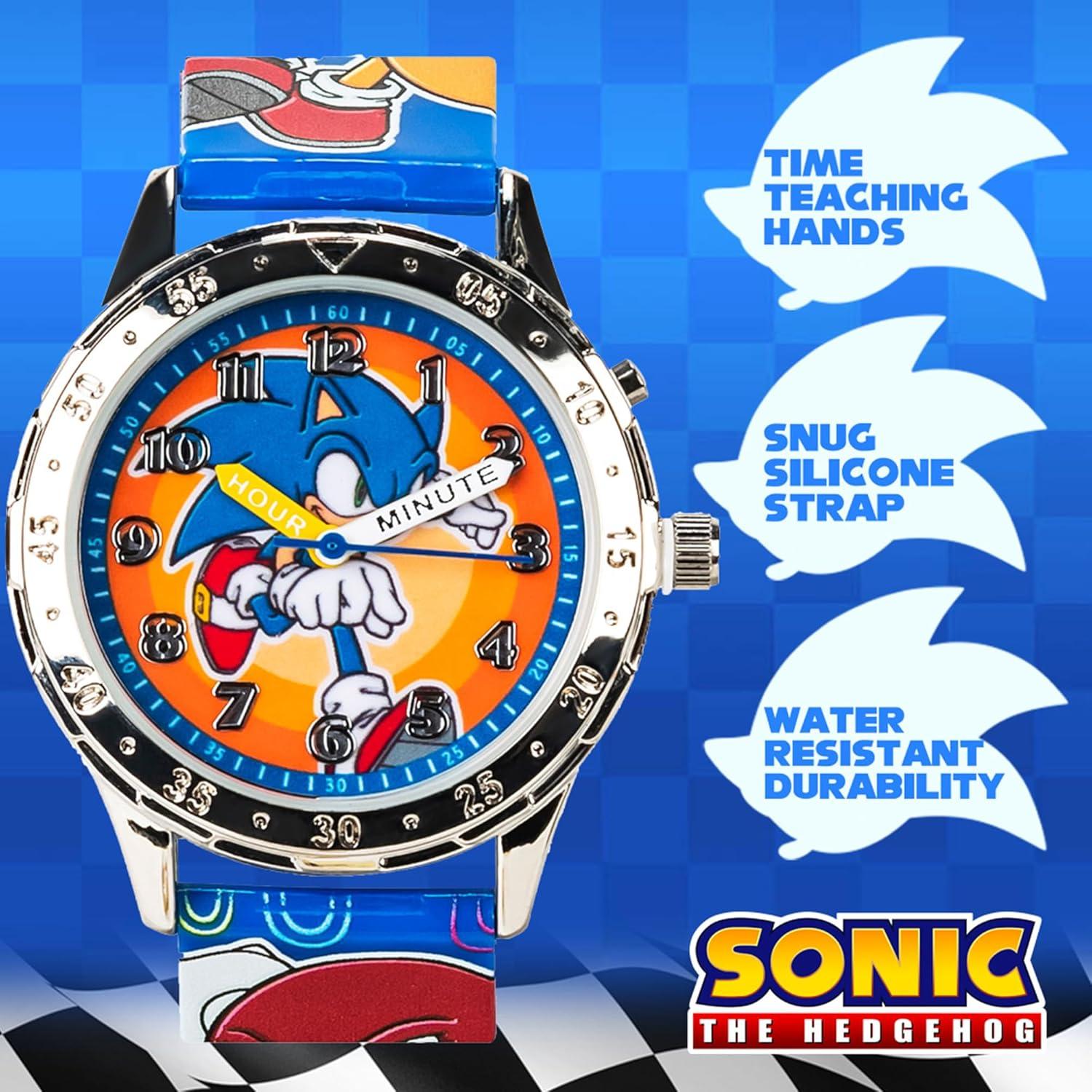 Sonic The Hedgehog Kids' Analog Watch - Colorful Dial with Sonic, Tails, and Knuckles, Durable Blue Strap, Perfect for Young Gamers