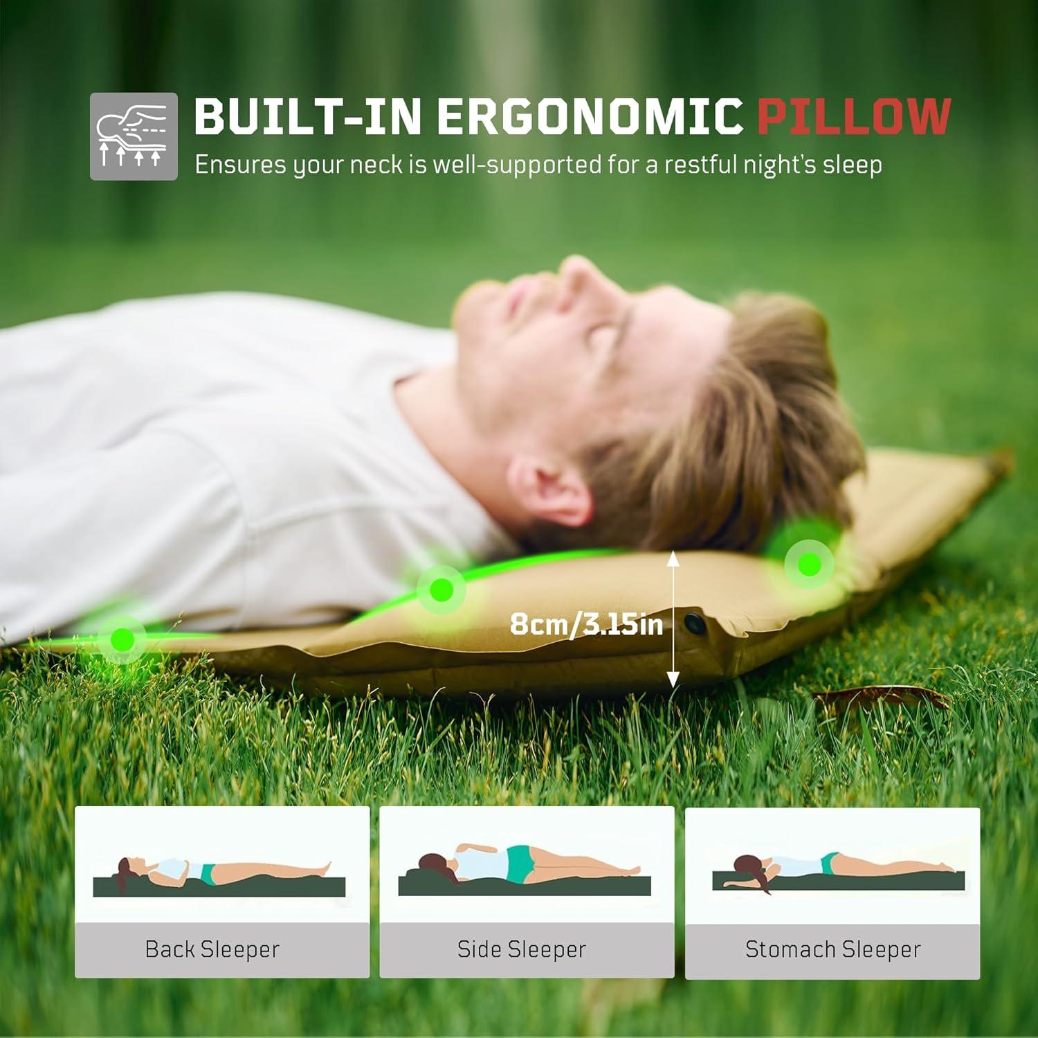 Colchoneta Autoinflable 1TG Tactical para Camping con Almohada