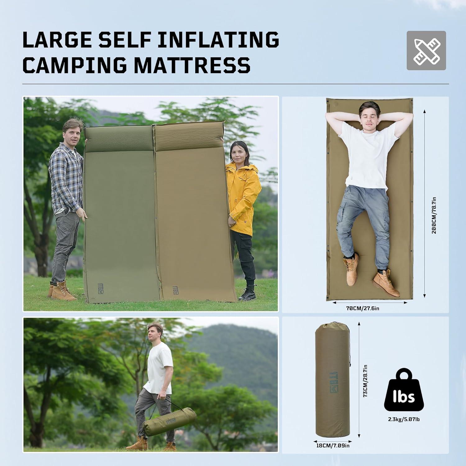 Colchoneta Autoinflable 1TG Tactical para Camping con Almohada
