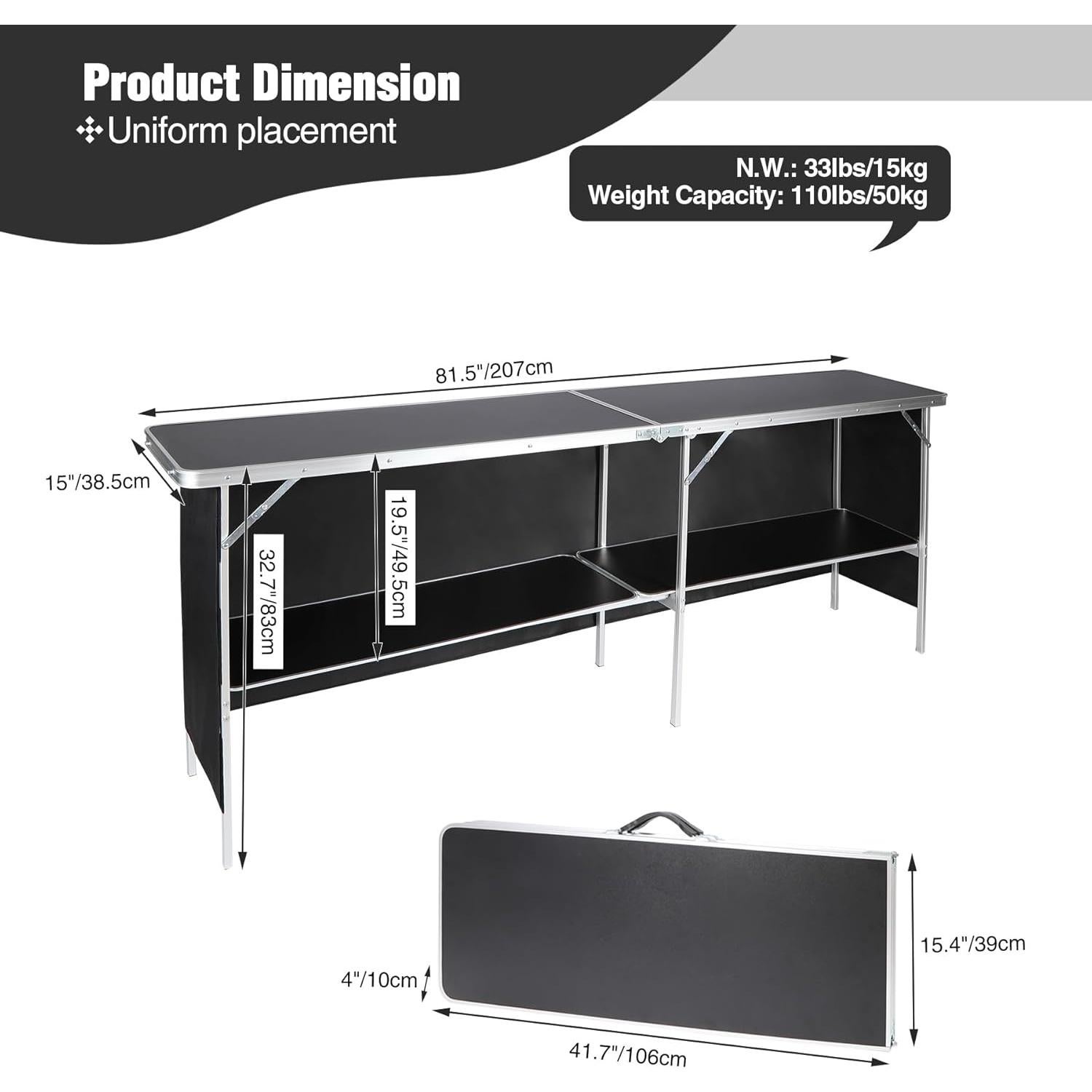 Mesa de Bar Plegable REDCAMP 208.3x38.1cm Negra para Eventos