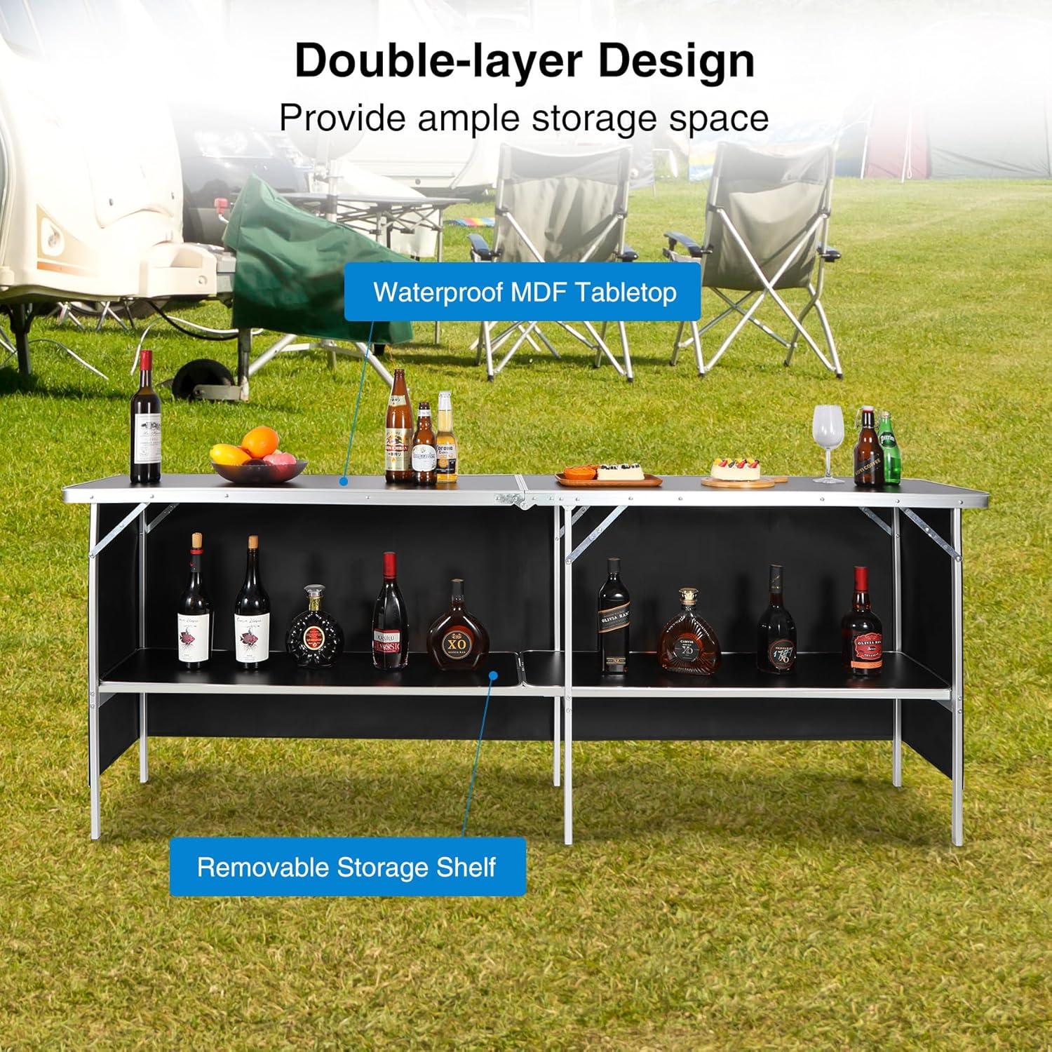 Mesa de Bar Plegable REDCAMP 208.3x38.1cm Negra para Eventos