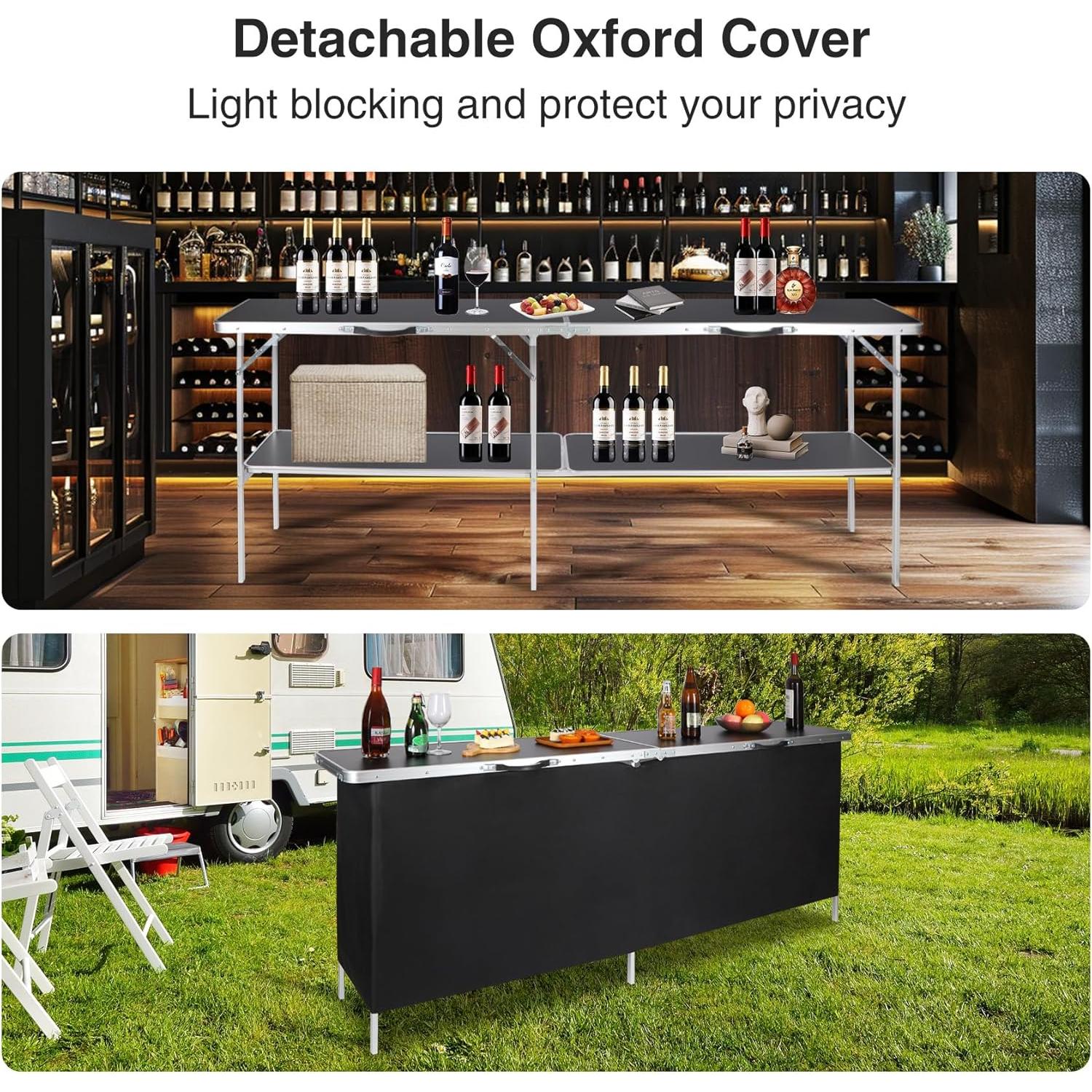 Mesa de Bar Plegable REDCAMP 208.3x38.1cm Negra para Eventos