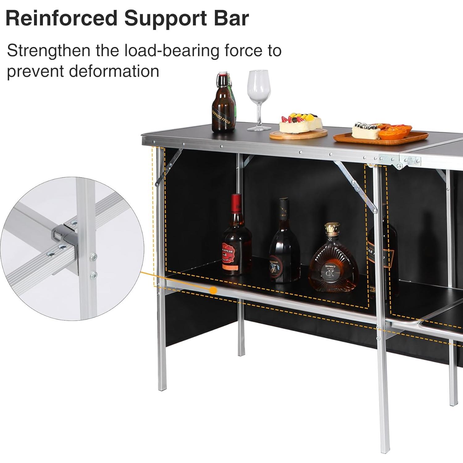 Mesa de Bar Plegable REDCAMP 208.3x38.1cm Negra para Eventos