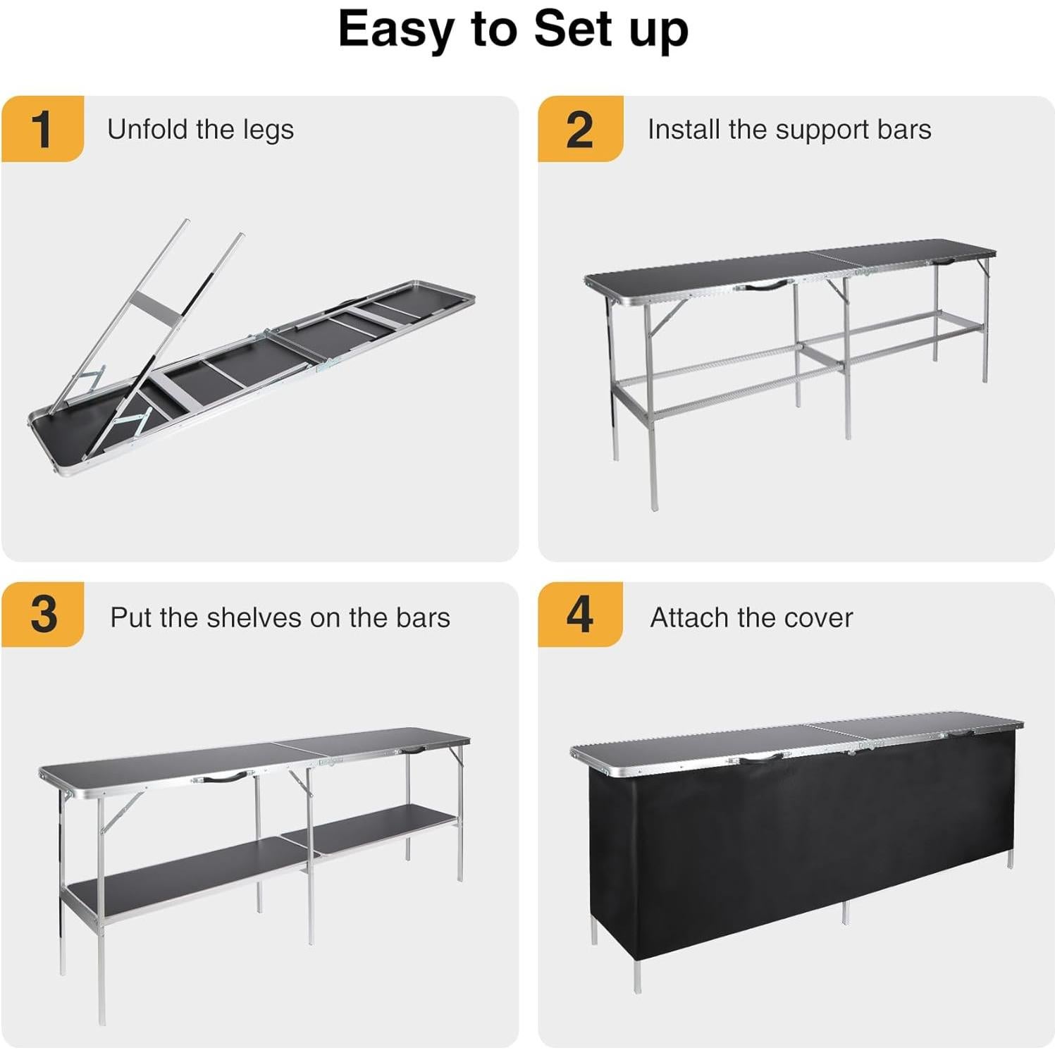 Mesa de Bar Plegable REDCAMP 208.3x38.1cm Negra para Eventos