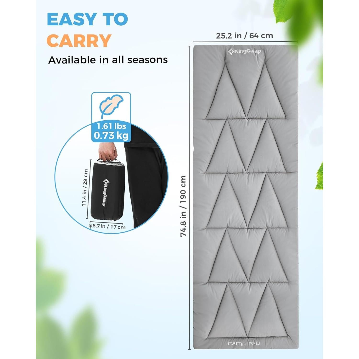 Colchón de Camping KingCamp 190.5x64 cm Ligero y Suave