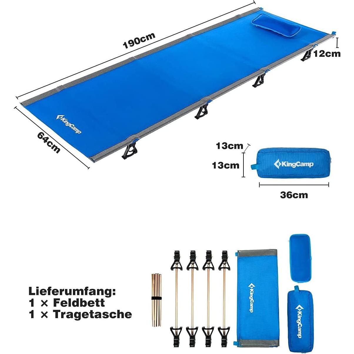 Cama de Camping Plegable KingCamp Negra 190.5x63.5cm 120kg