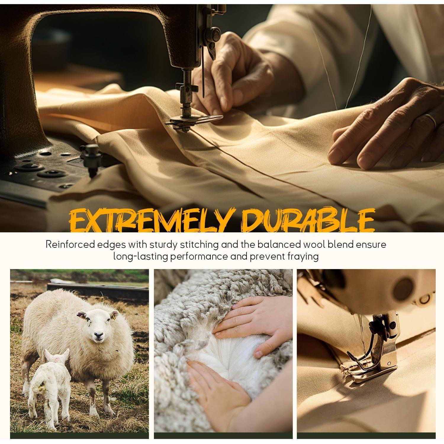 Merino Wool Blend Camping Blanket Ultra Warm, Moisture Wicking, Portable Outdoor Blanket for Camping, RV Trips, Adventures, Picnic, Bushcraft Survival Kits, Large 86"x62"