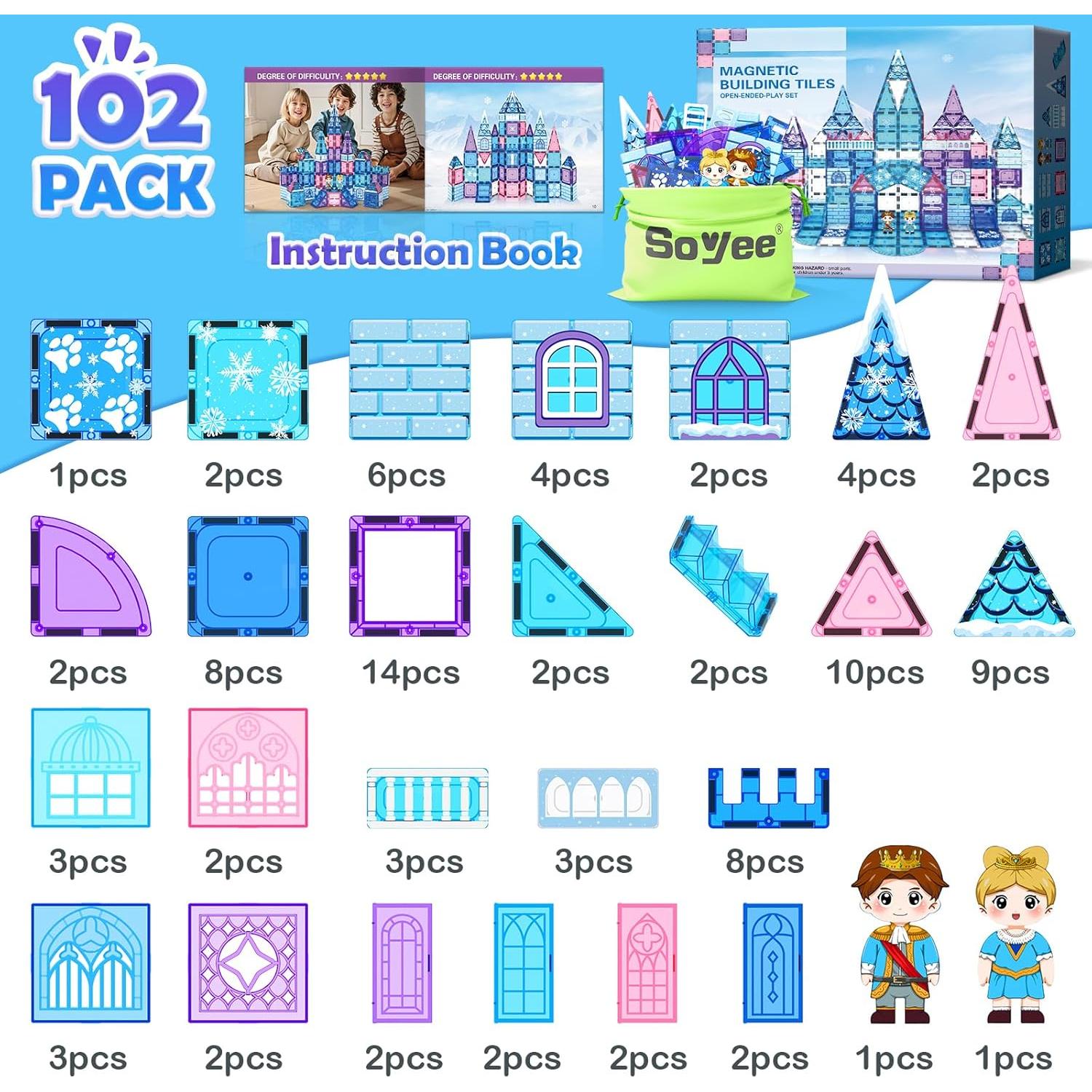 Azulejos Magnéticos Soyee 102pcs Castillo Juguetes 3+ Años