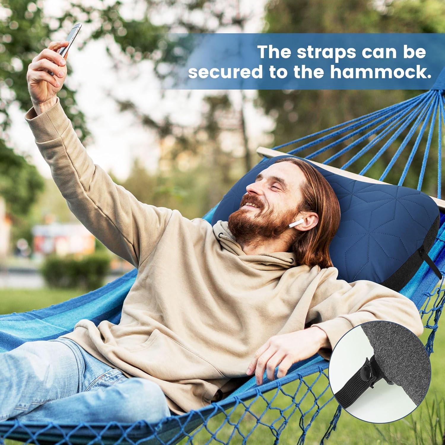 Camping Pillow with Removable Cover - Ultralight Inflatable Pillow for Camping Lightweight, Ergonomic and Washable for Camping, Hiking, and Travel Blue