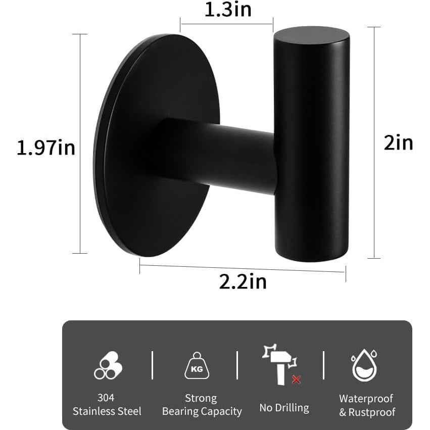 Gancho de Toalla Autoadhesivo Vuzvuv Negro Mate 2 Pcs