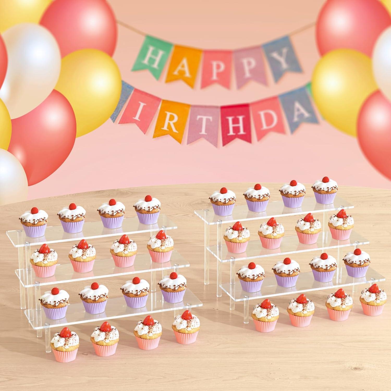 Soporte de exhibición acrílico 3 niveles para cupcakes y perfumes