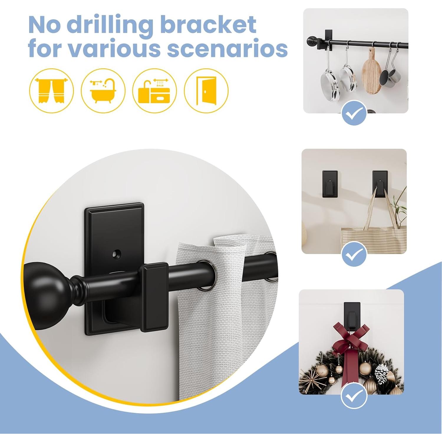 Soportes de Varilla de Cortina Autoadhesivos TKZTKZ 2PCS Negro