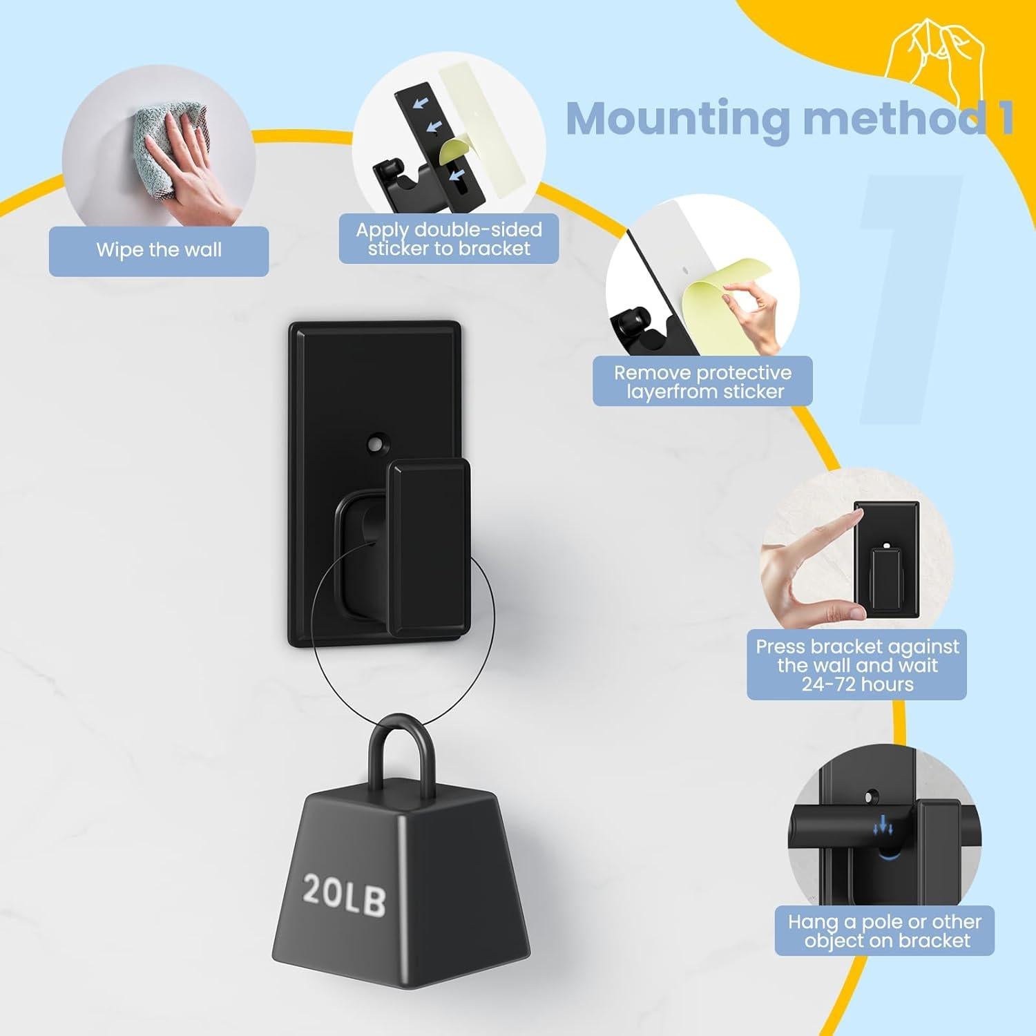 Soportes de Varilla de Cortina Autoadhesivos TKZTKZ 2PCS Negro