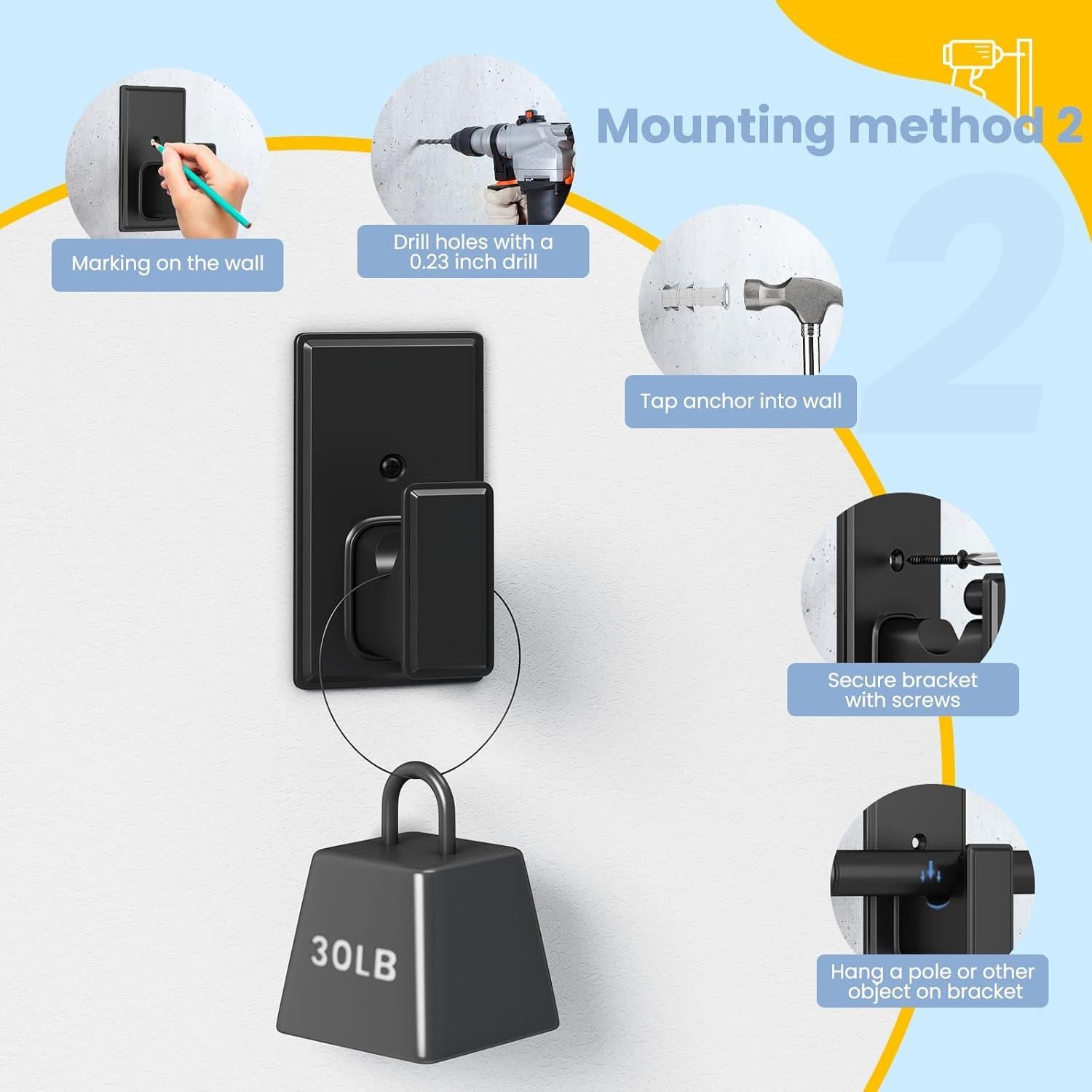 Soportes de Varilla de Cortina Autoadhesivos TKZTKZ 2PCS Negro