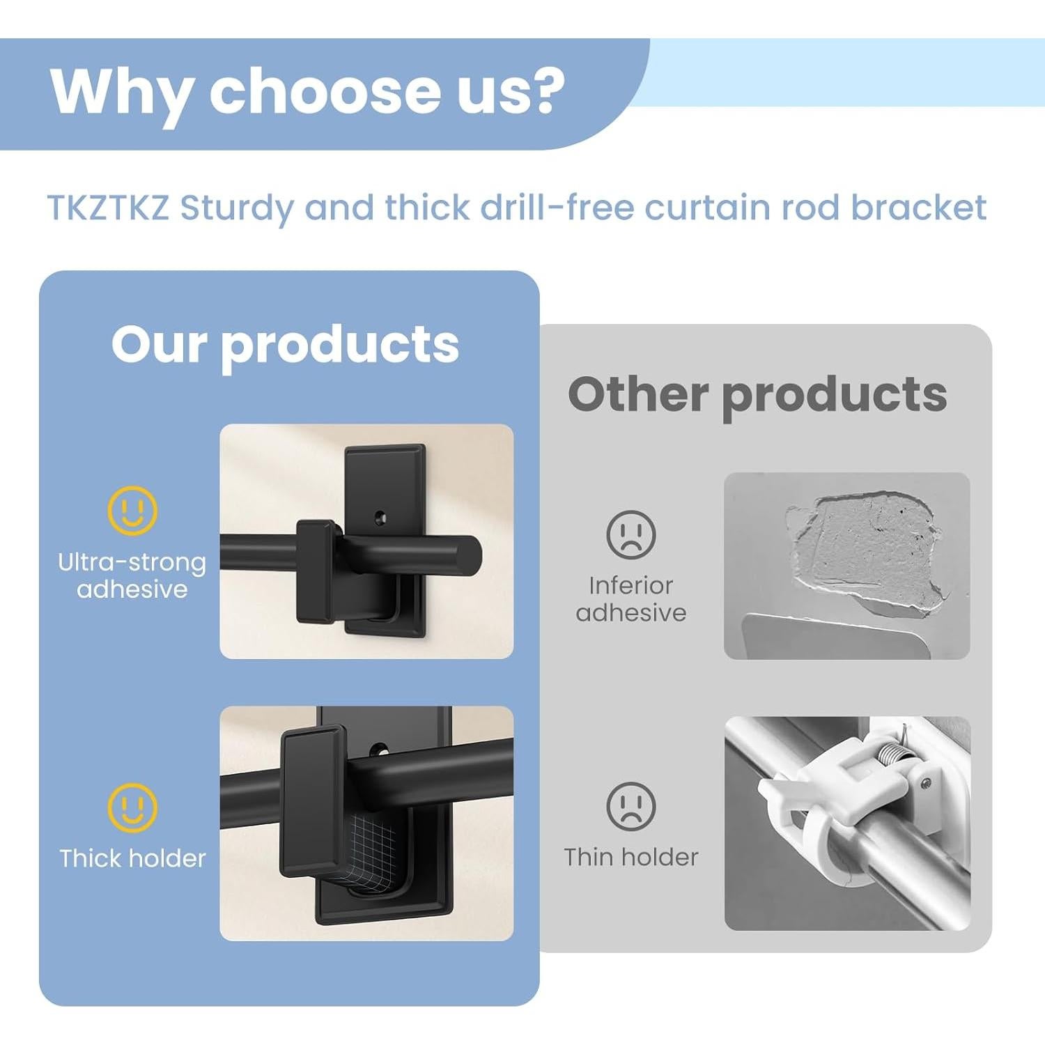 Soportes de Varilla de Cortina Autoadhesivos TKZTKZ 2PCS Negro