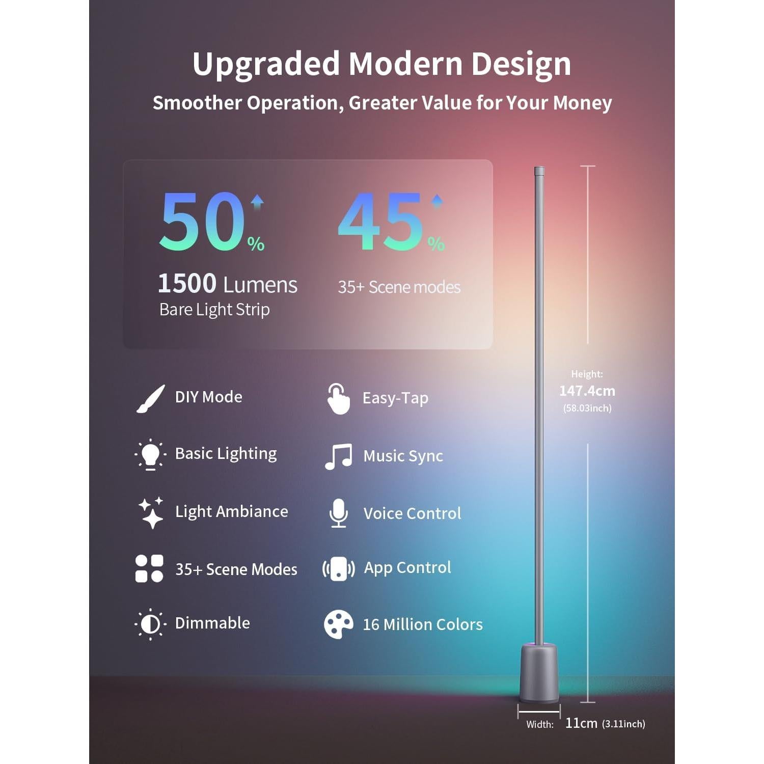 Lámpara de Esquina LED Ailofy 1500lm RGBW Control App Alexa