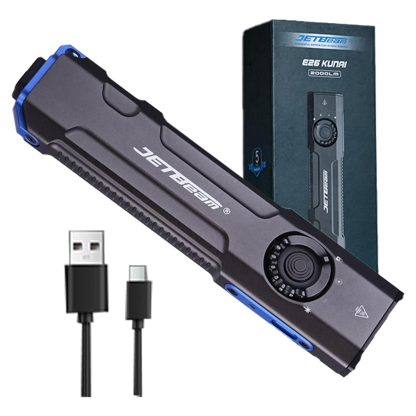 Linterna de bolsillo JETBeam E26, 1800 lúmenes, USB-C, luz UV