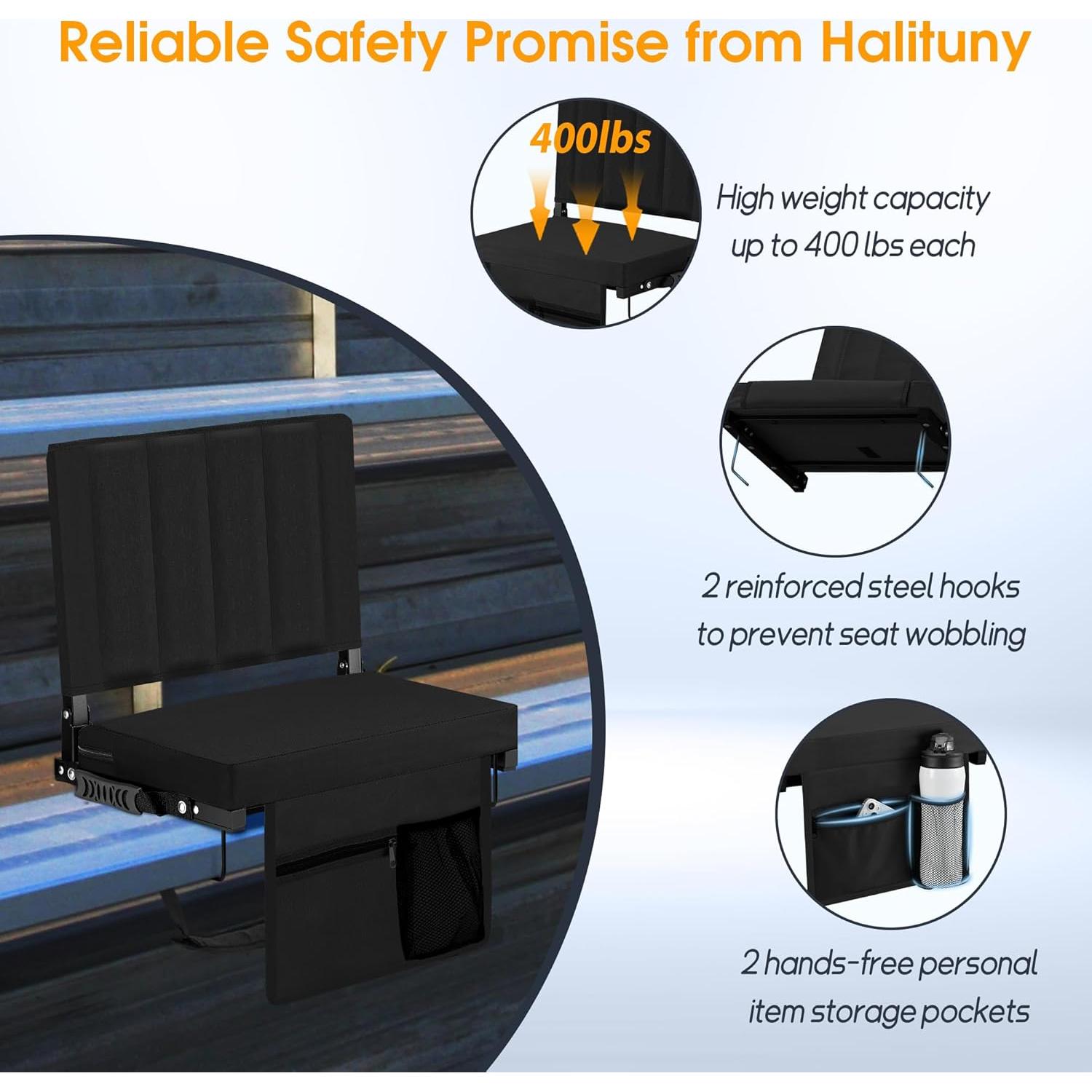 Asiento de Estadio Halituny Plegable con Respaldo y Cojín