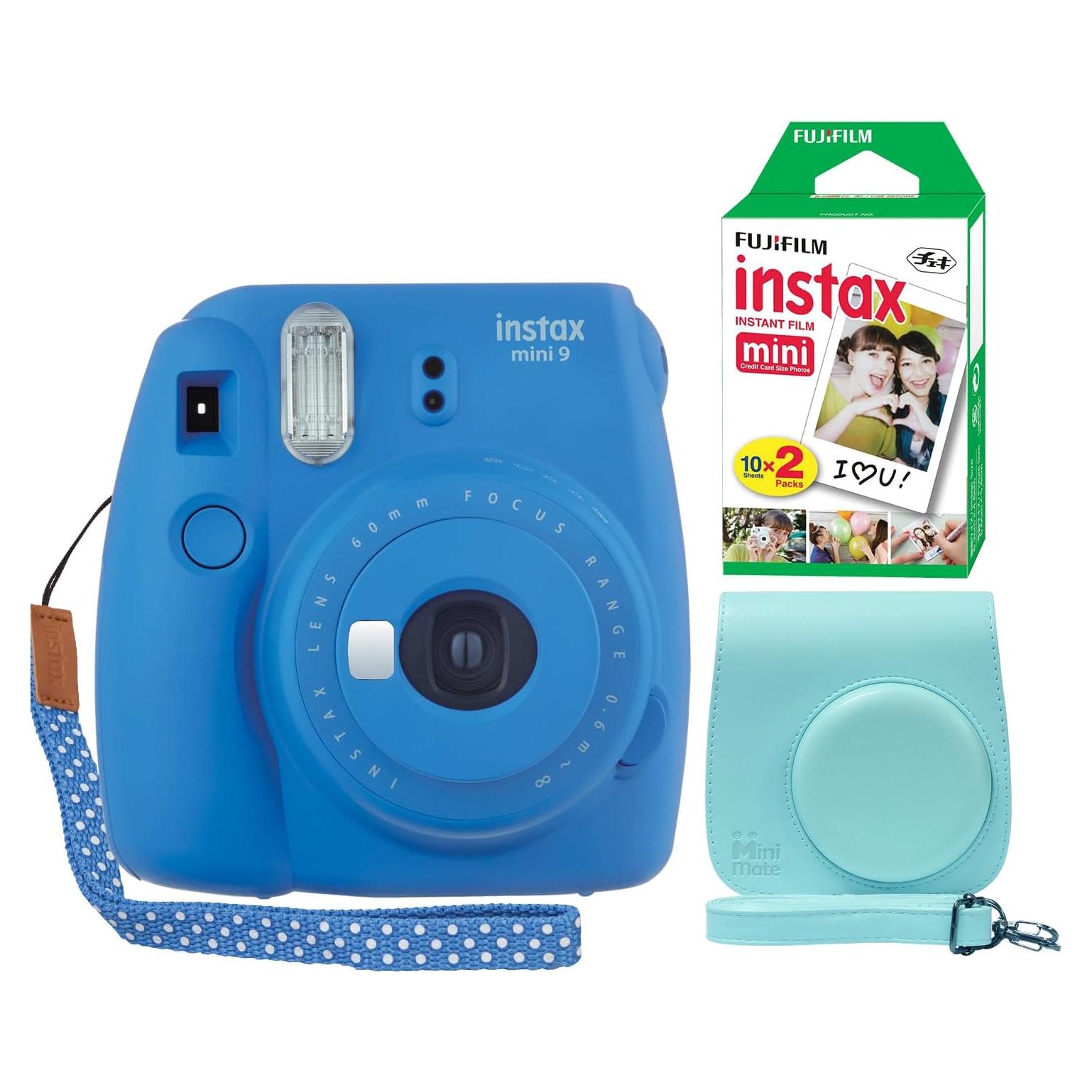 Fujifilm Instax Mini 9 Instant Camera Cobalt Blue + Minimate Custom Case + Fuji Instax Film 20 Sheets Twin Pack (Cobalt Blue)