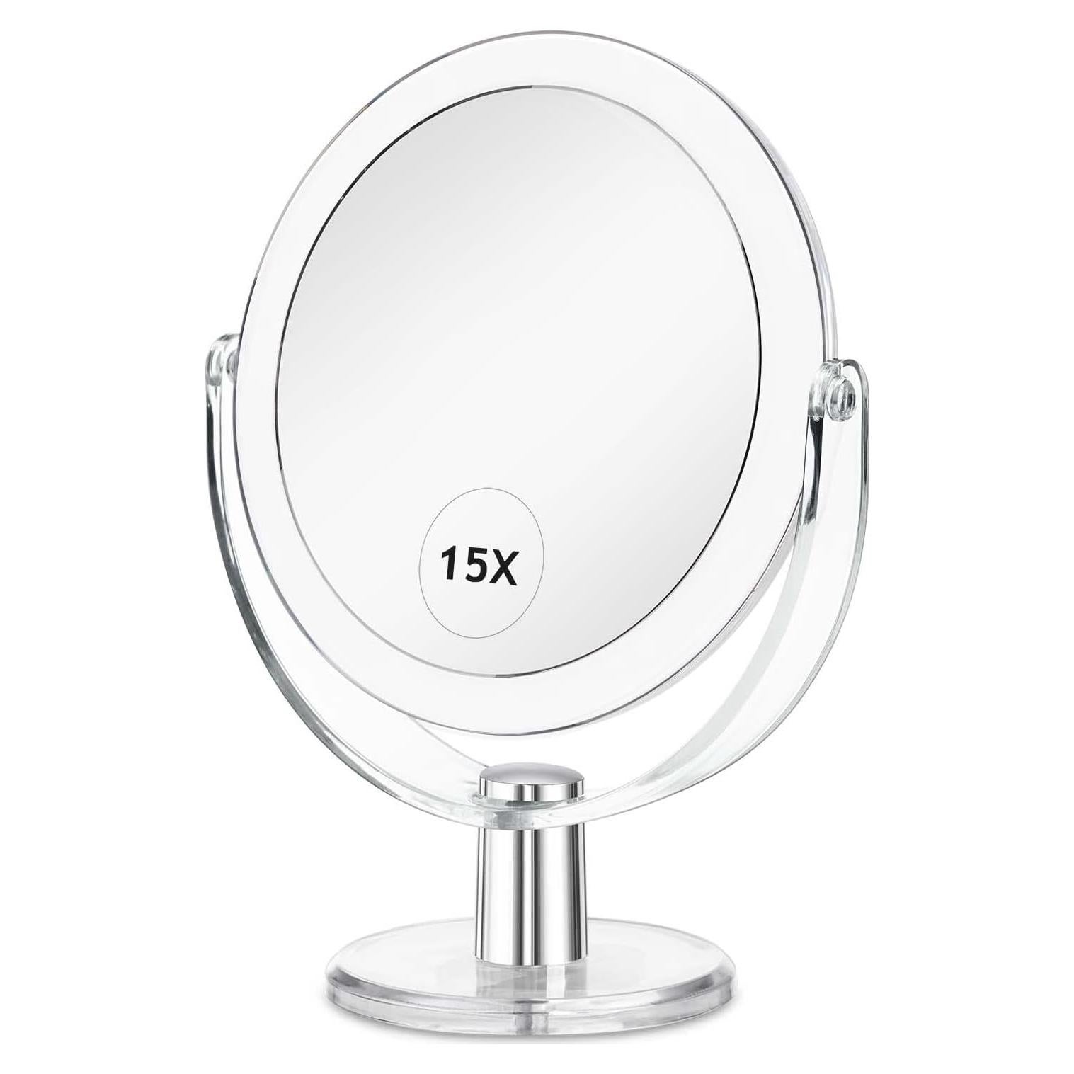 Vanity Mirror Makeup Mirror with Stand, 1X/15X Magnification Double Sided 360 Degree Swivel Magnifying Mirror, 6.25 Inch Portable Table Desk Counter top Mirror Bathroom Shaving Mirror