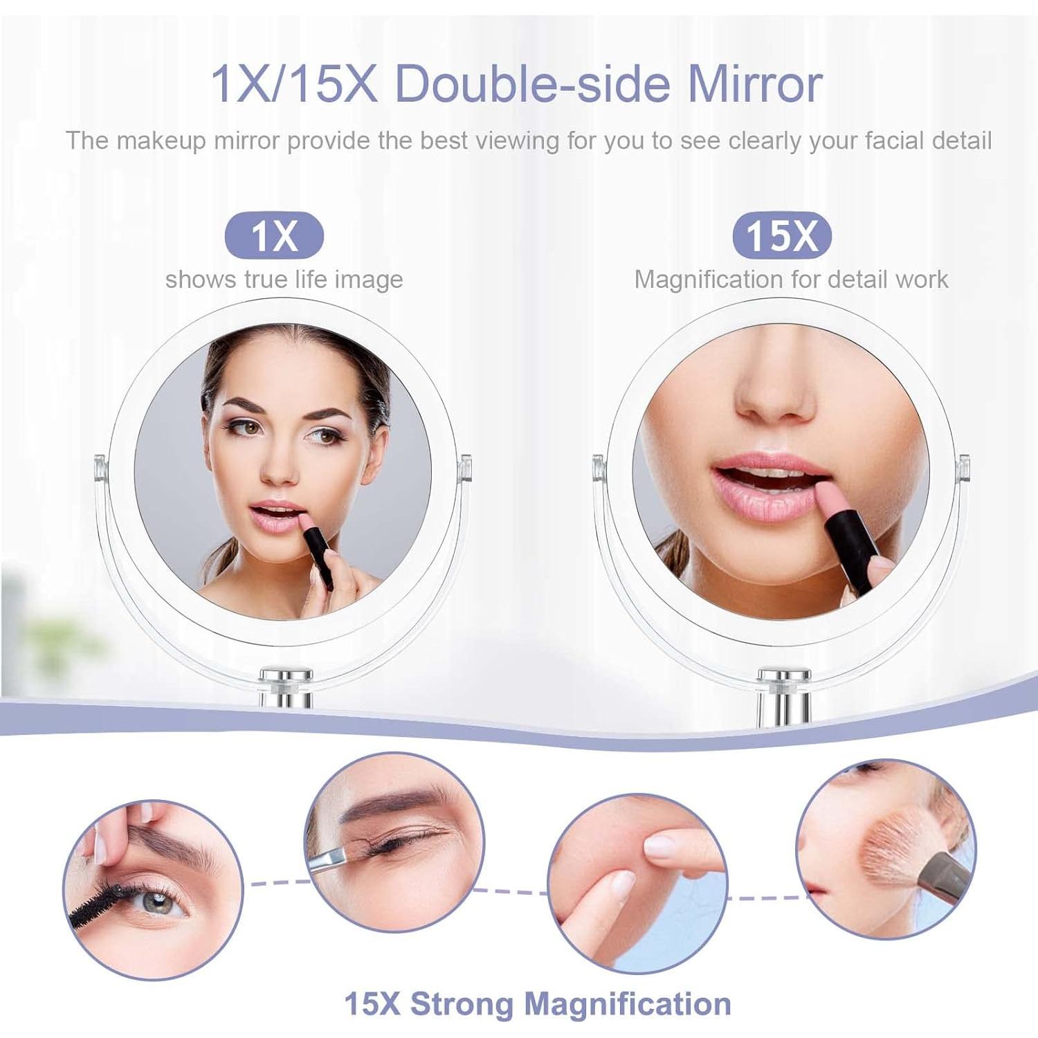 Vanity Mirror Makeup Mirror with Stand, 1X/15X Magnification Double Sided 360 Degree Swivel Magnifying Mirror, 6.25 Inch Portable Table Desk Counter top Mirror Bathroom Shaving Mirror