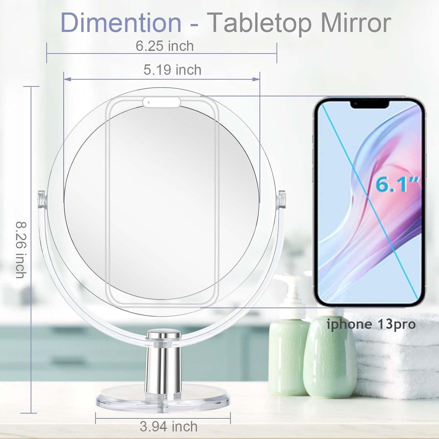 Vanity Mirror Makeup Mirror with Stand, 1X/15X Magnification Double Sided 360 Degree Swivel Magnifying Mirror, 6.25 Inch Portable Table Desk Counter top Mirror Bathroom Shaving Mirror