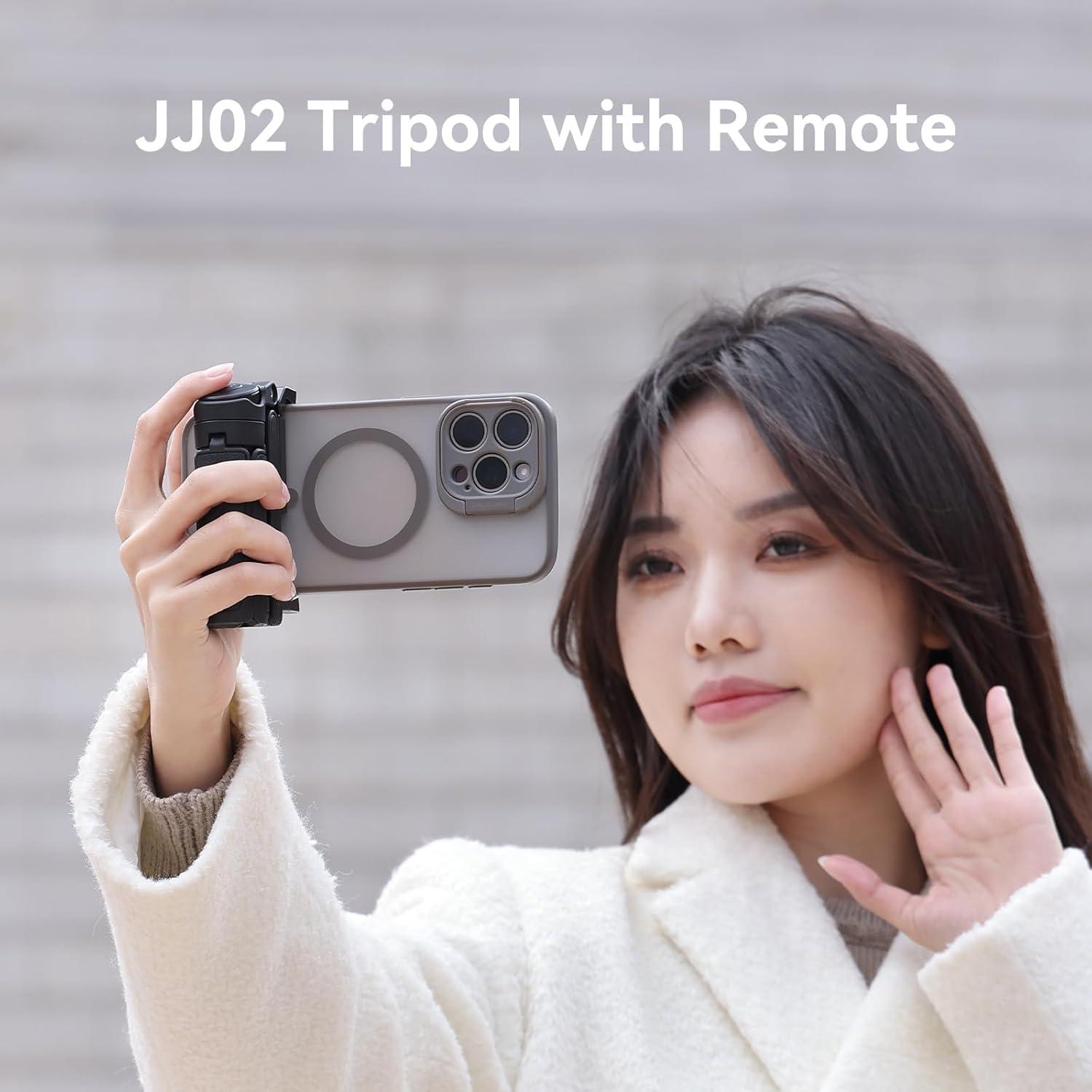 Phone Tripod Mini with Romote - ULANZI JJ02 3 in 1 Cell Phone Selfie Stick Tripod 4 Sections Extenable Foldable Pocket Size 2 Cold Shoe Mount 360° Rotation 10m Remote Control for iPhone Smartphone