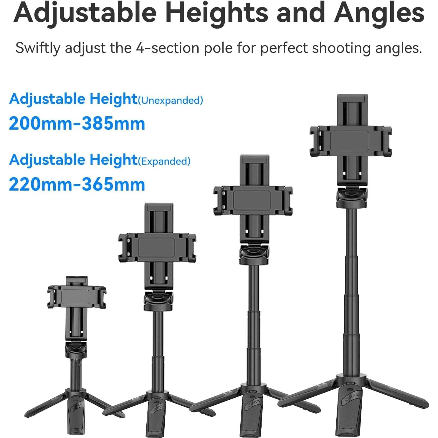 Phone Tripod Mini with Romote - ULANZI JJ02 3 in 1 Cell Phone Selfie Stick Tripod 4 Sections Extenable Foldable Pocket Size 2 Cold Shoe Mount 360° Rotation 10m Remote Control for iPhone Smartphone