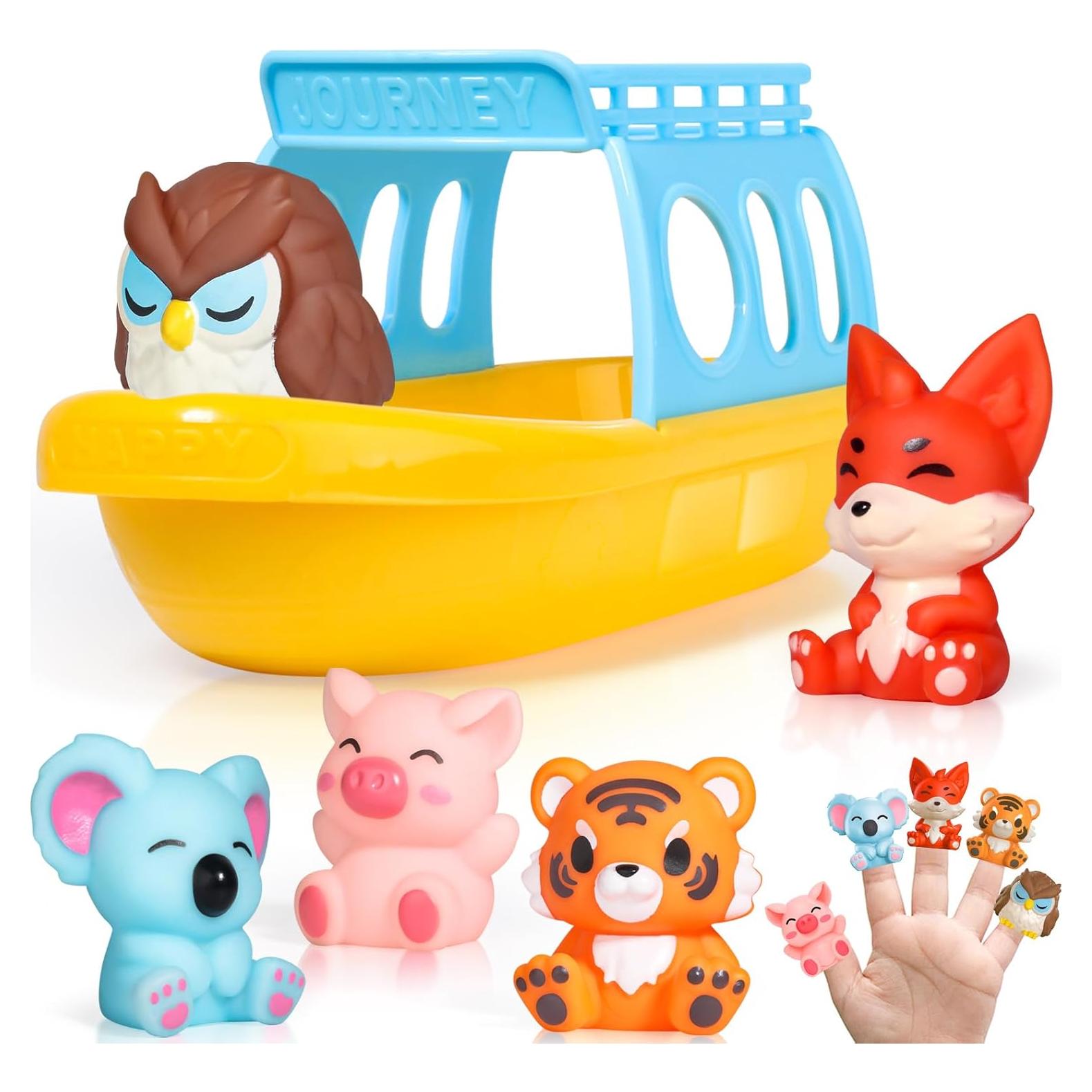 Set de Juguetes de Baño Oriate con Barco y 5 Títeres de Dedo