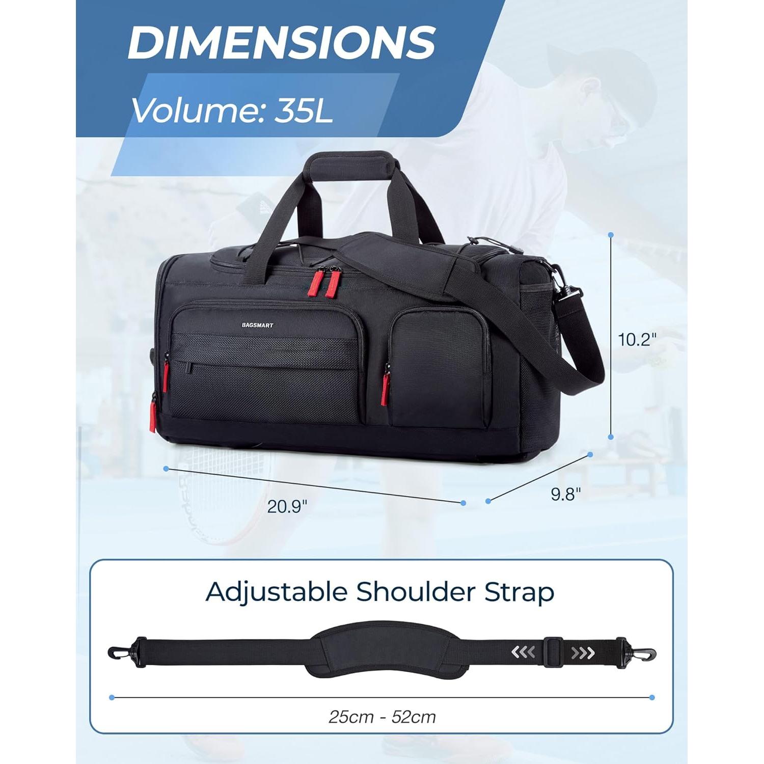 Bolsa de Gimnasio BAGSMART 35L Unisex con Compartimentos
