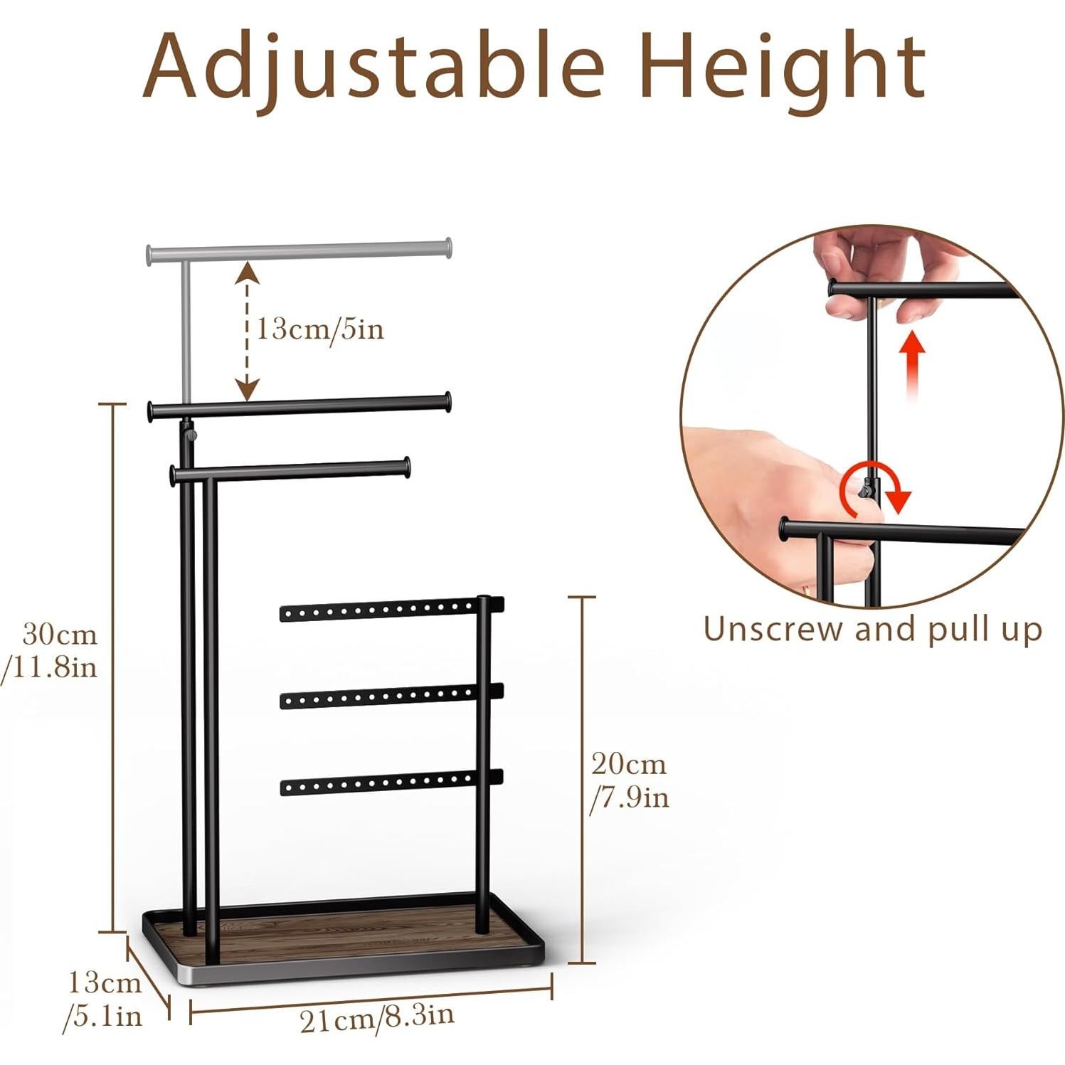 Soporte Organizador de Joyería Susswiff Ajustable 31.8-44.5 cm Metal Negro