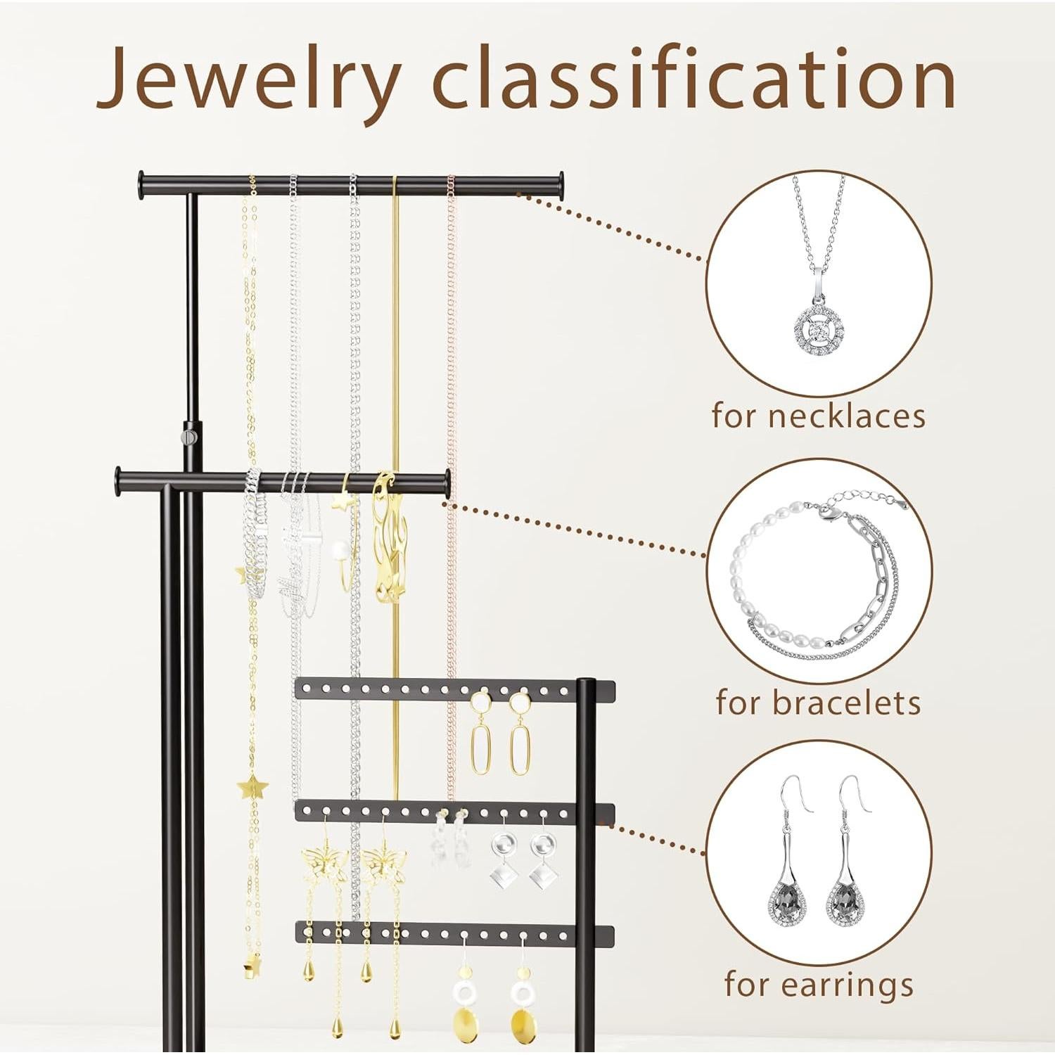 Soporte Organizador de Joyería Susswiff Ajustable 31.8-44.5 cm Metal Negro