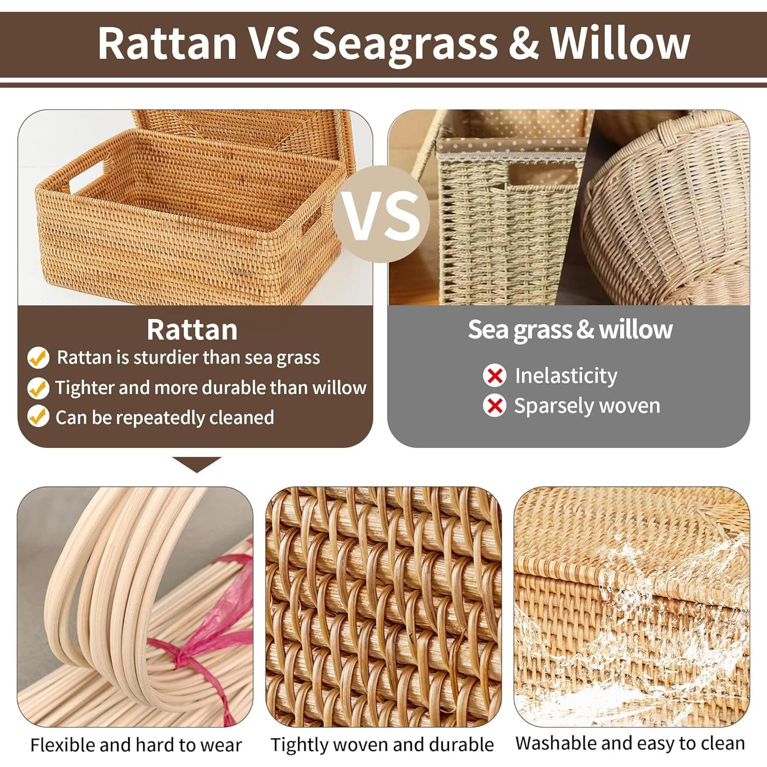 Cesta de Ratan con Tapa FIYAMMY 38.9x29x24.1 cm Apilable