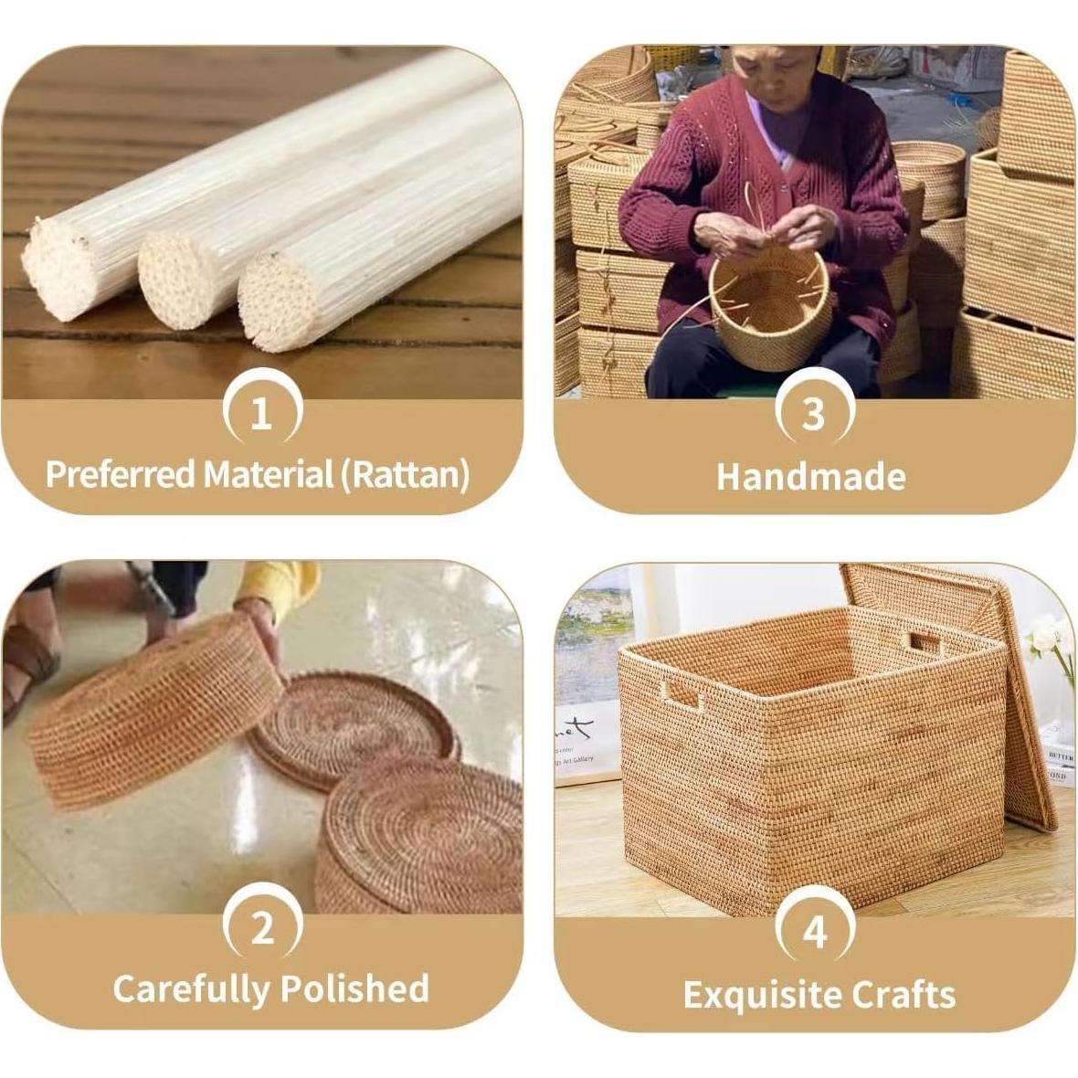 Cesta de Ratan con Tapa FIYAMMY 38.9x29x24.1 cm Apilable