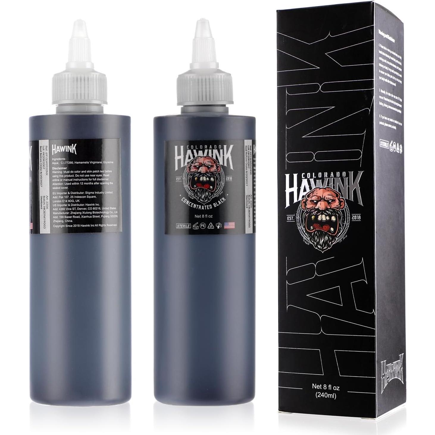 Tinta de Tatuaje Negra HAWINK 240ml Vegana Estándar Profesional