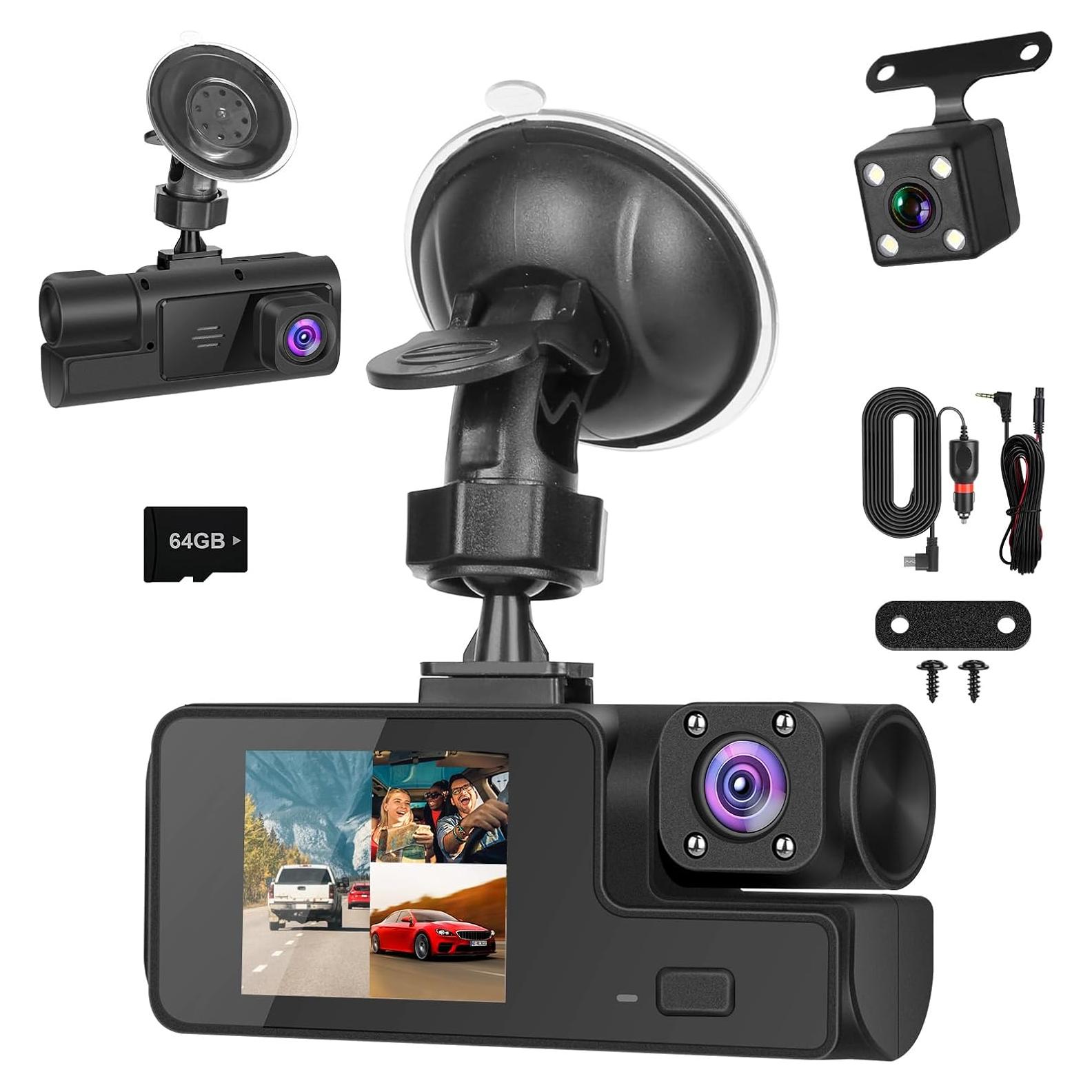 Cámara de Tablero TeqHome 3 Canales 1080P HD WiFi 64GB