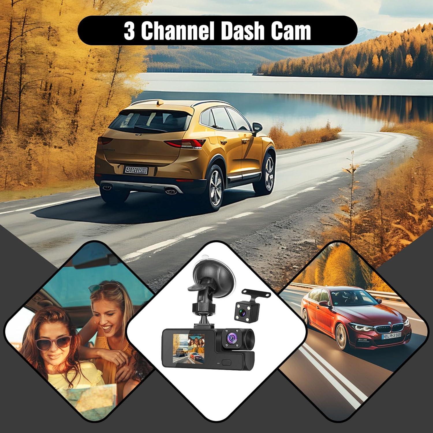 Cámara de Tablero TeqHome 3 Canales 1080P HD WiFi 64GB