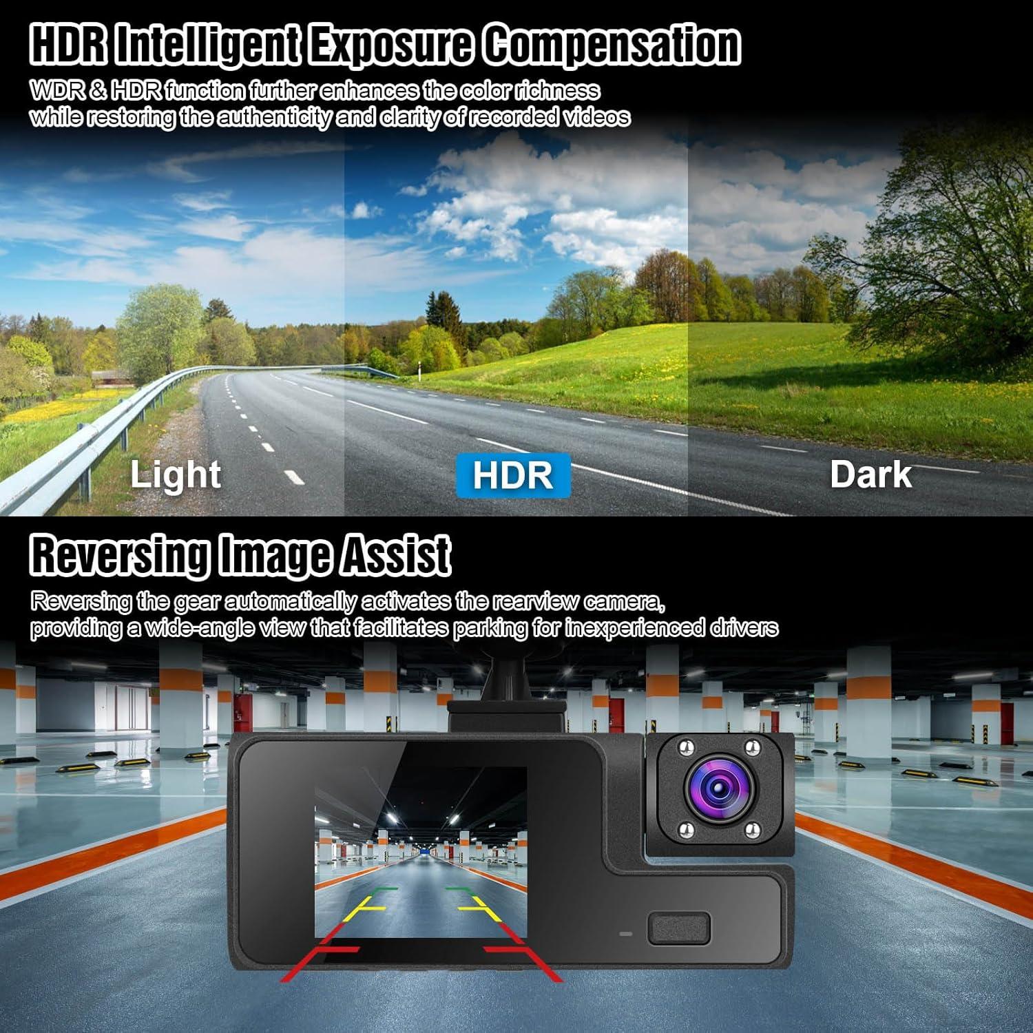 Cámara de Tablero TeqHome 3 Canales 1080P HD WiFi 64GB