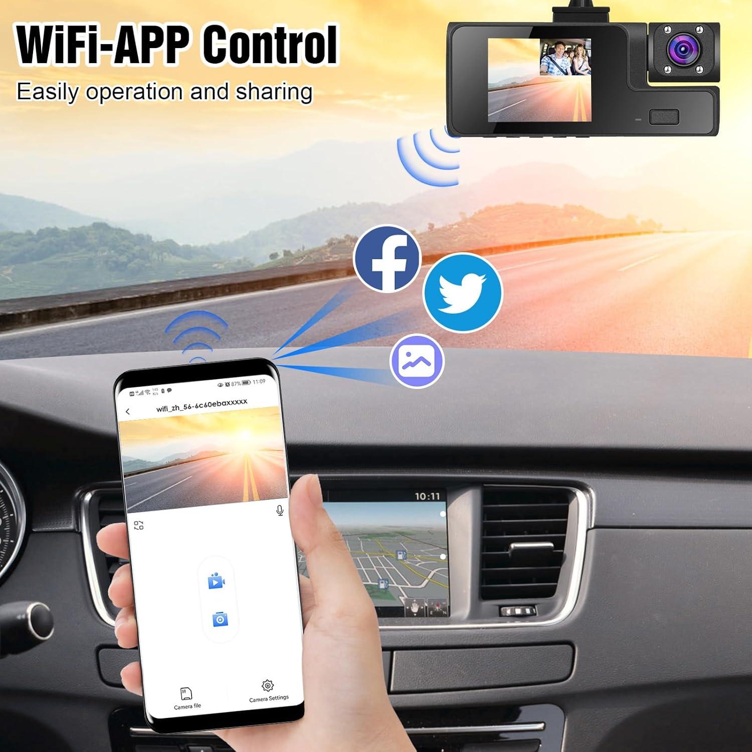 Cámara de Tablero TeqHome 3 Canales 1080P HD WiFi 64GB