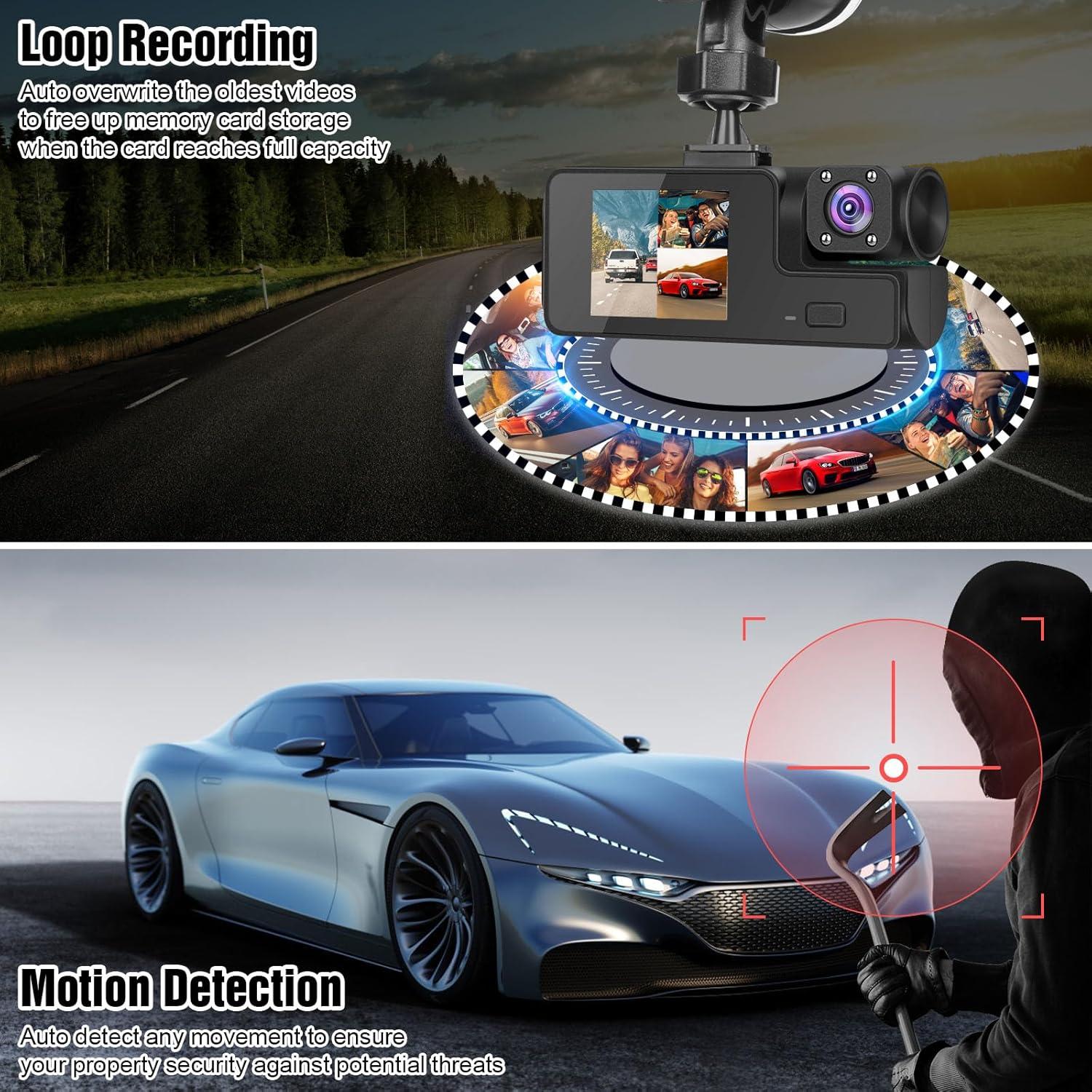 Cámara de Tablero TeqHome 3 Canales 1080P HD WiFi 64GB